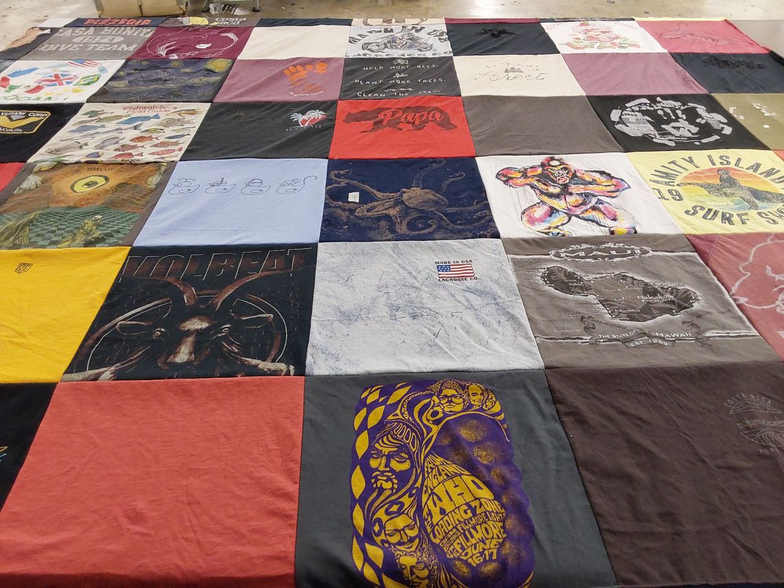 T-shirt quilt with surfing, wildlife themes by Dominique from CO