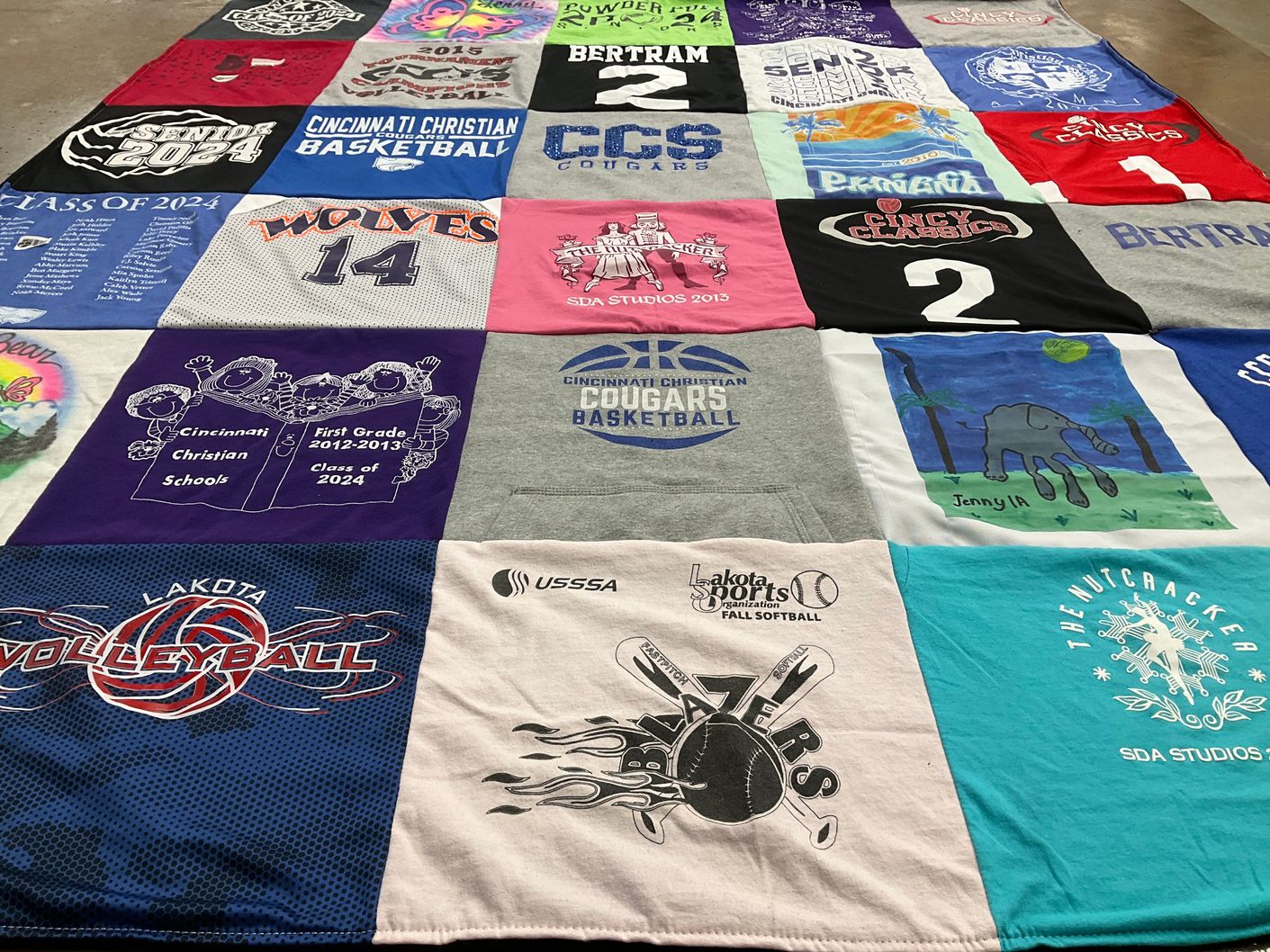 T-shirt quilt featuring cincinnati christian cougars basketball, lakota volleyball by Melissa from OH