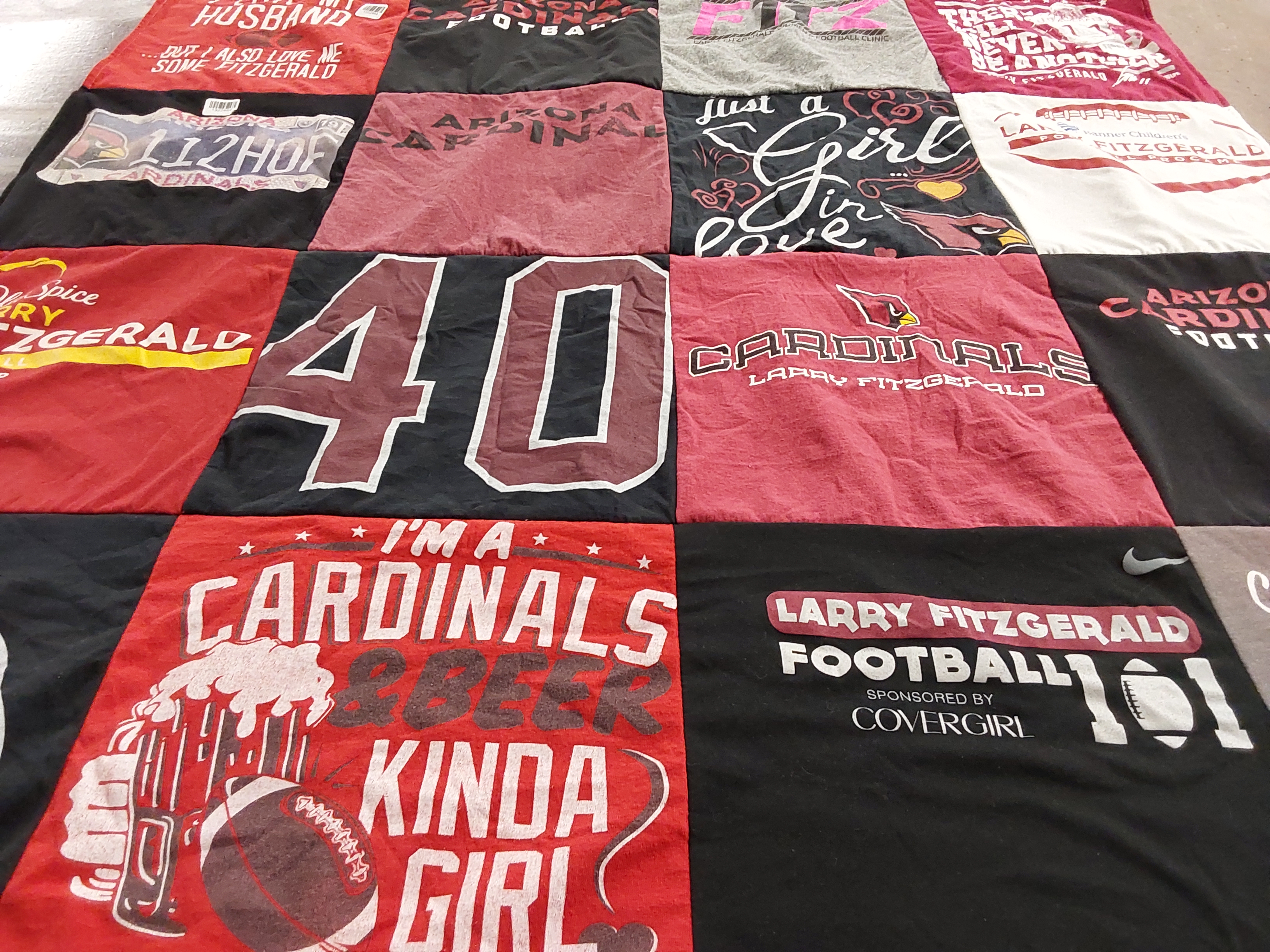 T-shirt quilt featuring arizona cardinals by JoAndrea from AZ