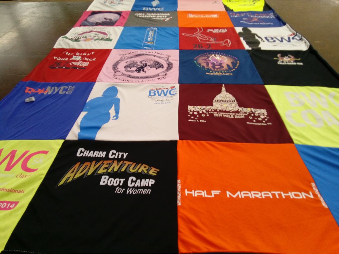 T-shirt quilt with running, fitness themes by Joselin from MD