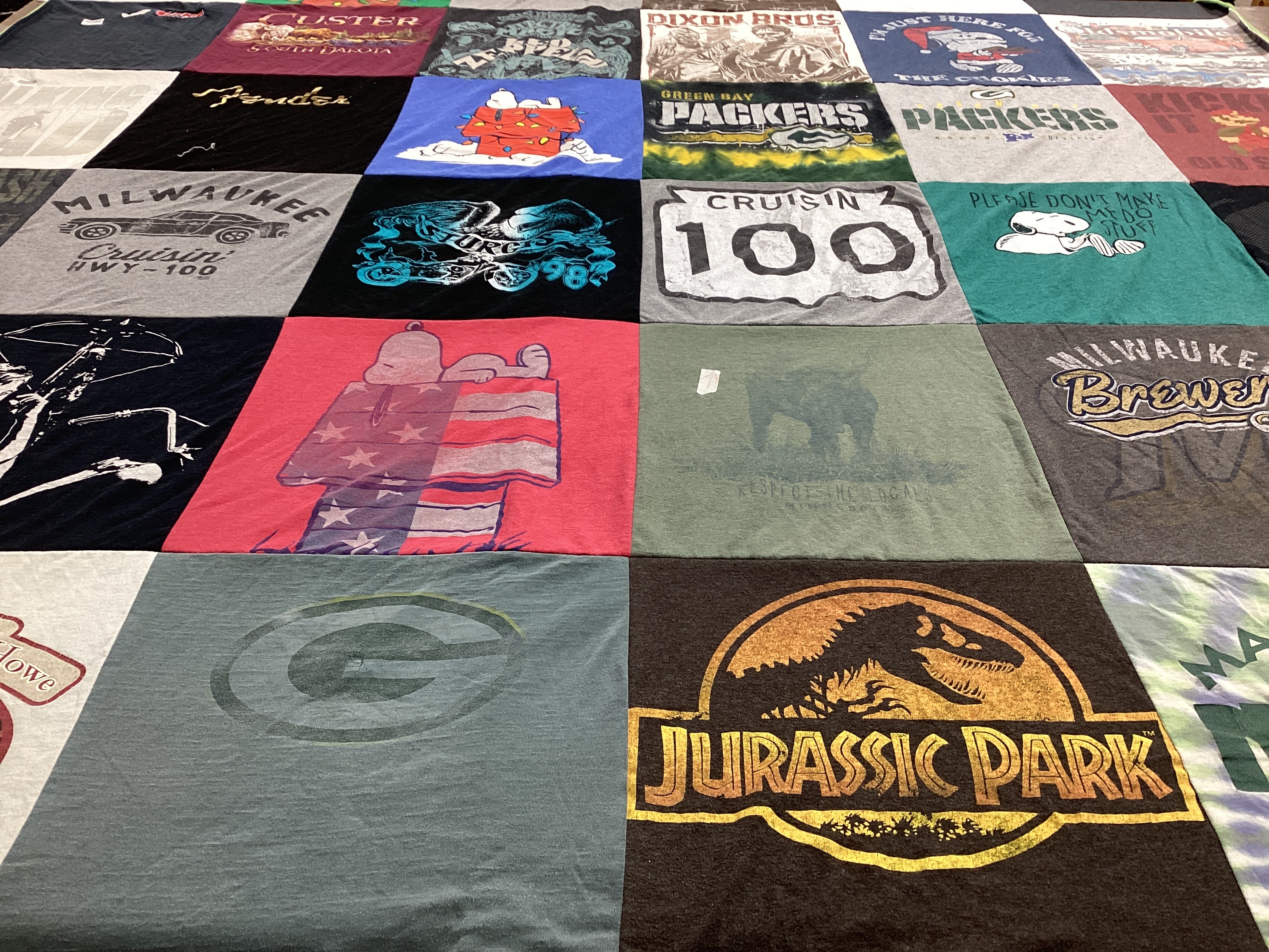 T-shirt quilt featuring green bay packers, milwaukee brewers by Rebbecca from WI