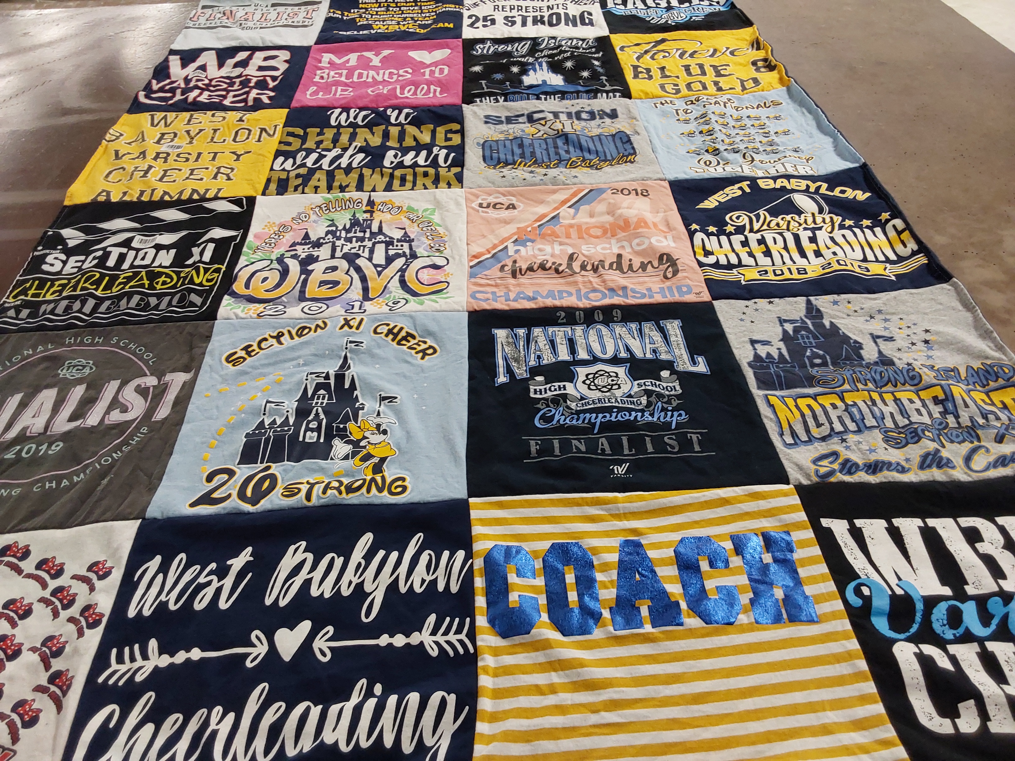 T-shirt quilt featuring west babylon varsity cheerleading by Susan from NY