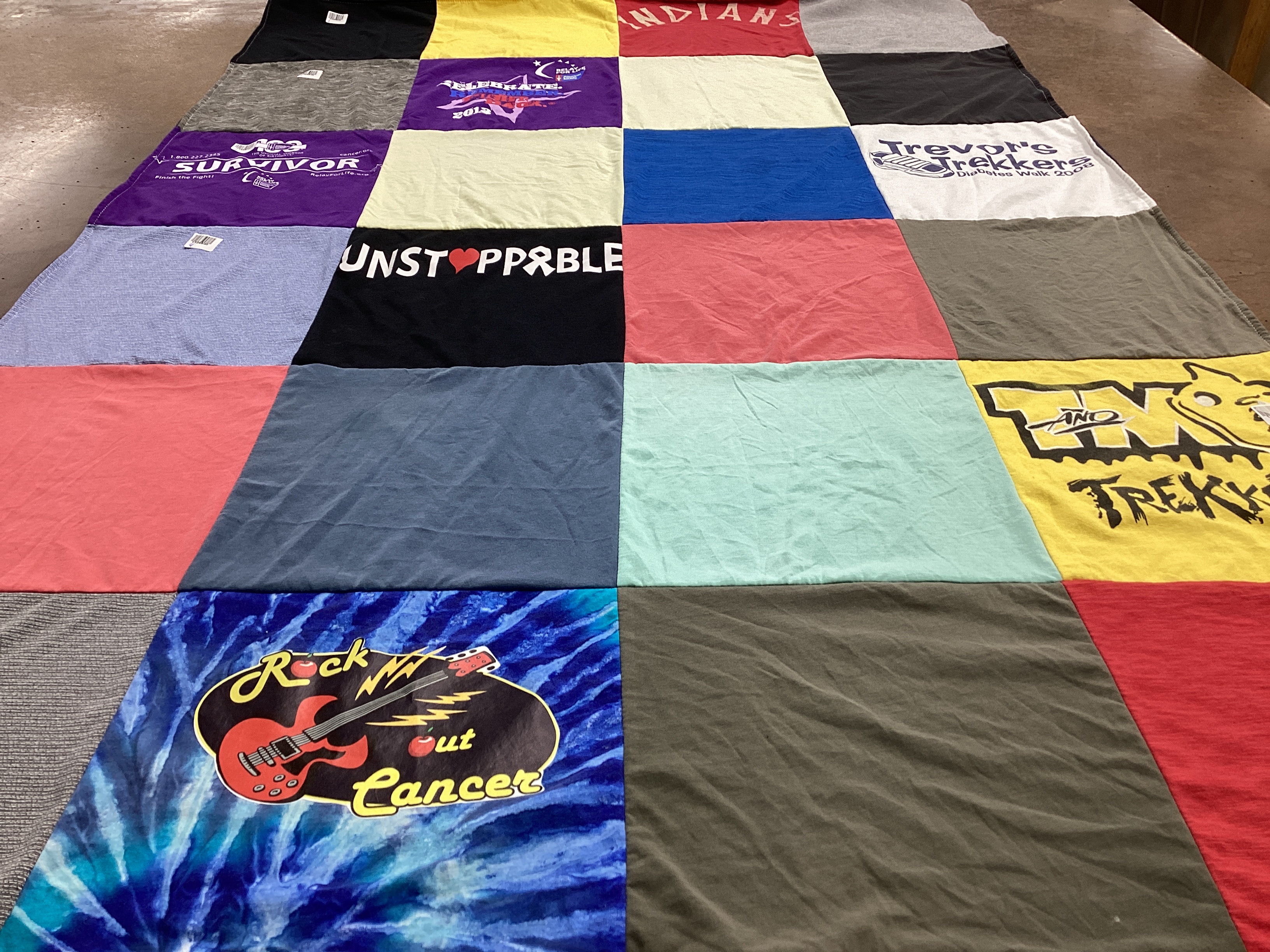 T-shirt quilt with cancer awareness, support themes by Julie from NY