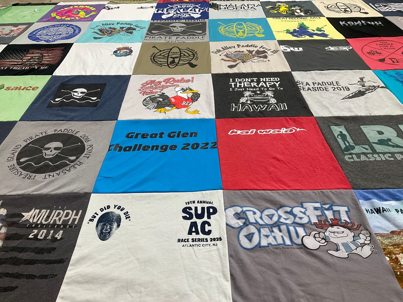T-shirt quilt with paddling, fitness themes by Kevin from NJ