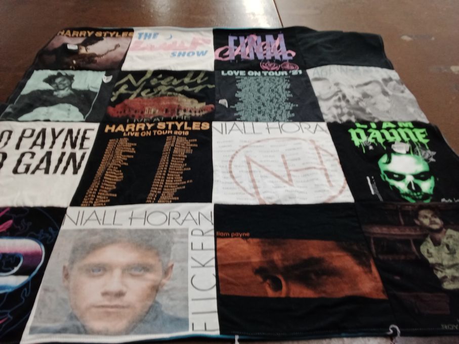 T-shirt quilt with music, concerts themes by Marissa from CA