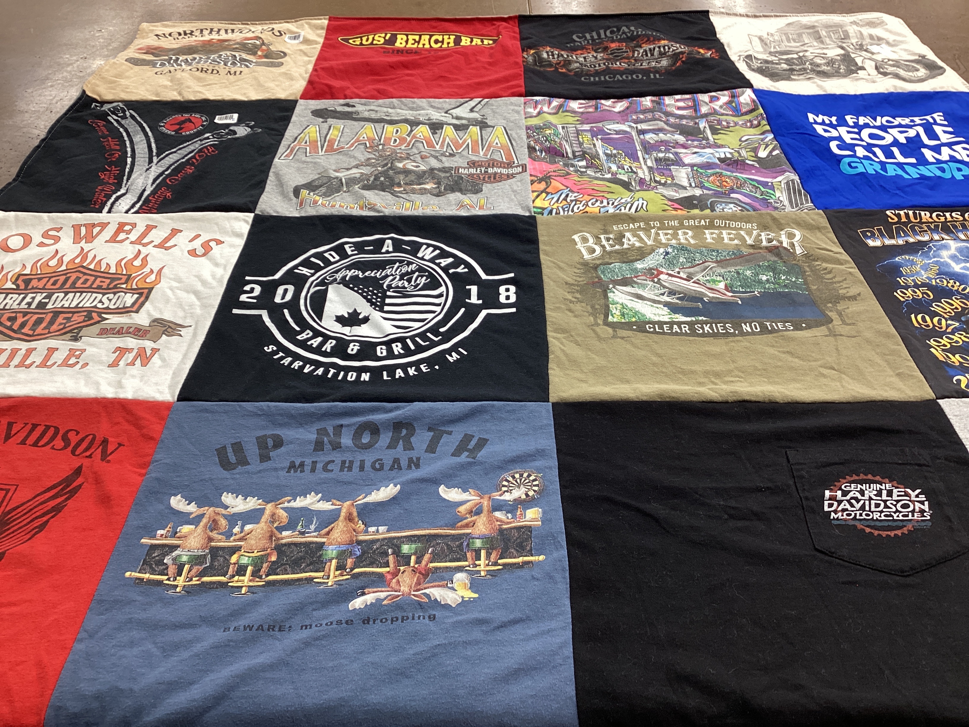 T-shirt quilt with motorcycles, outdoors themes by Leslie from MI
