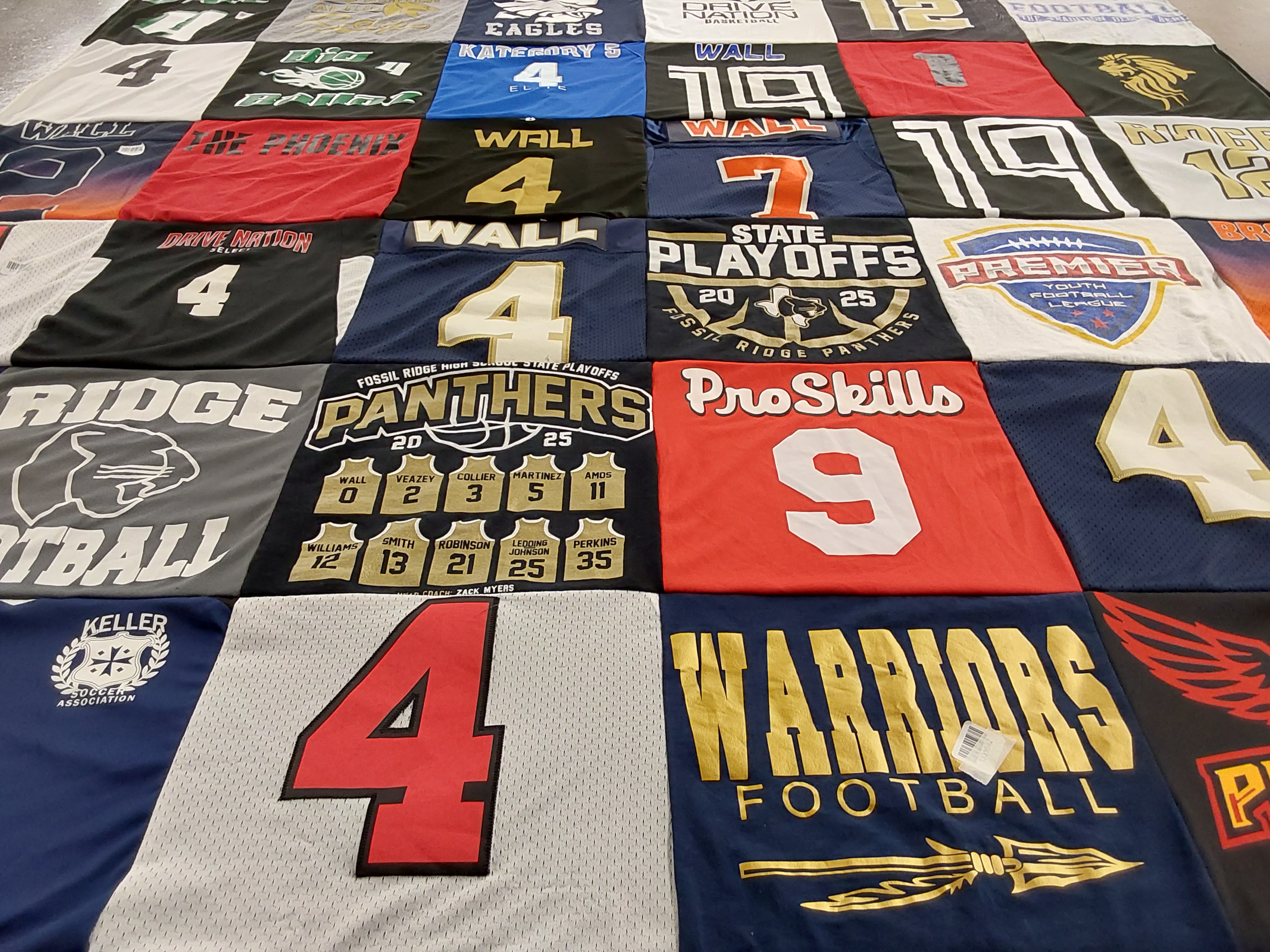 T-shirt quilt featuring fossil ridge panthers football, warriors football by Erin from TX