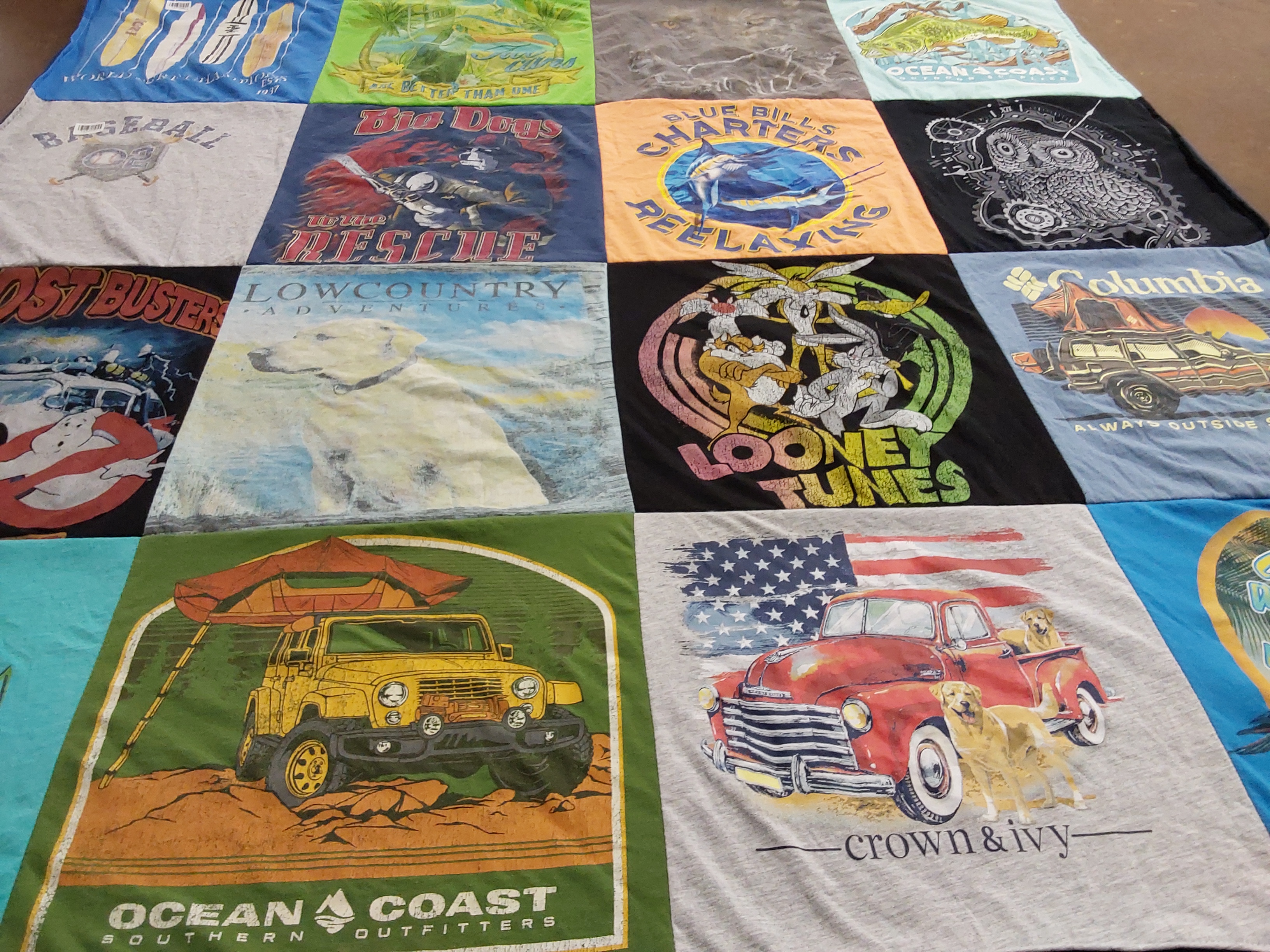 T-shirt quilt with outdoor, fishing themes by lilly from VA