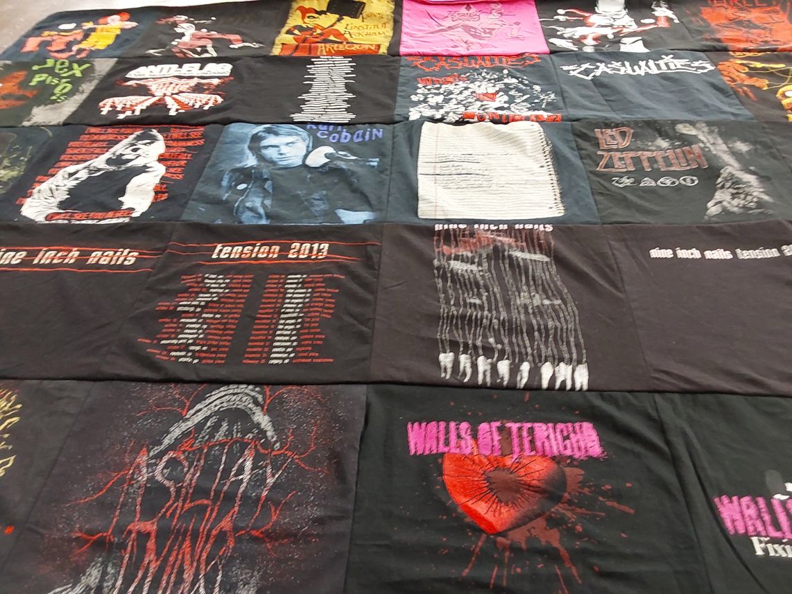 T-shirt quilt with music, rock themes by Tania from NJ