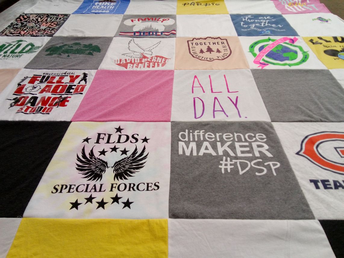 T-shirt quilt with dance, community themes by Sharon from OH