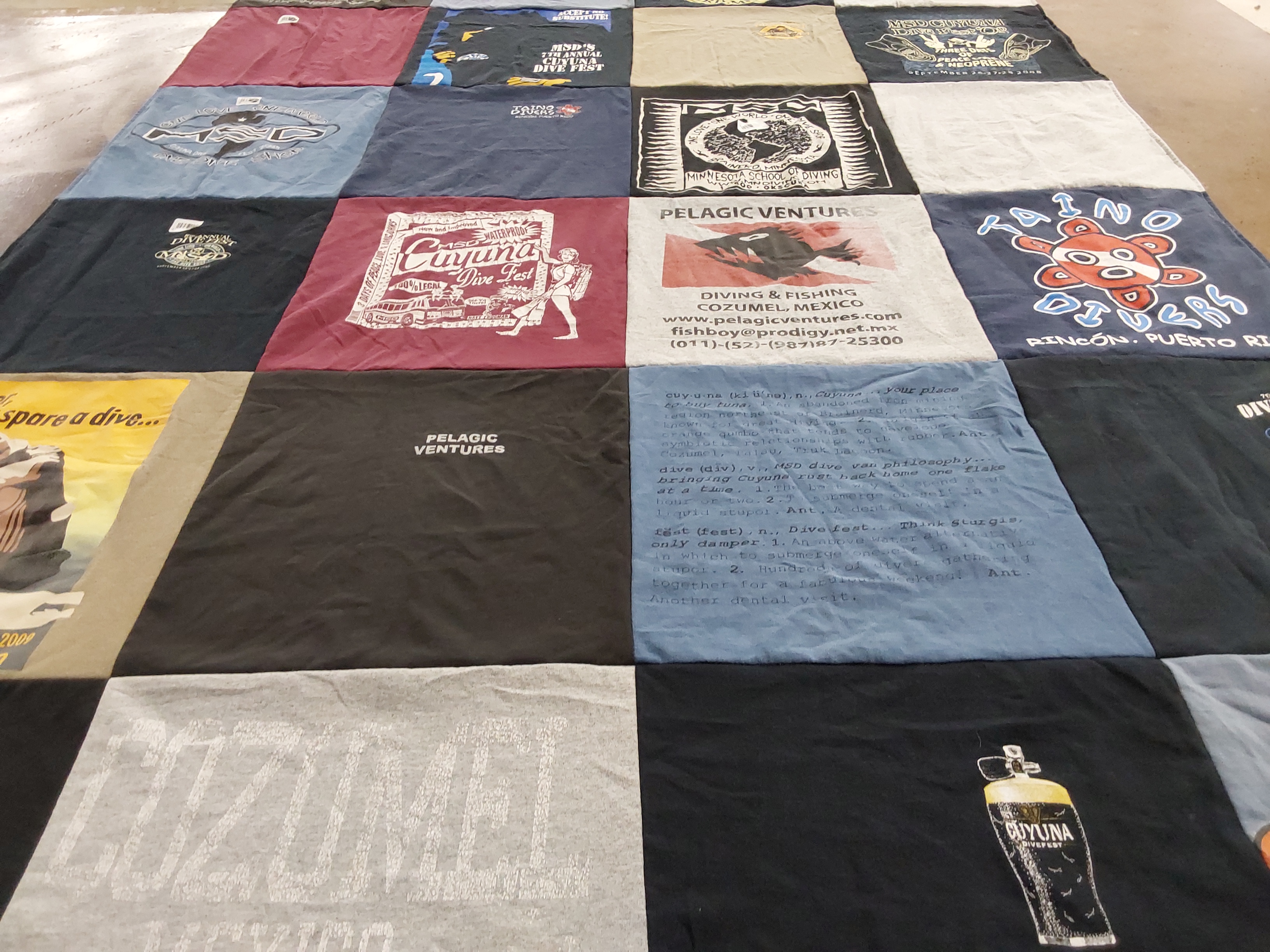 T-shirt quilt with diving, fishing themes by SHANNON from MN