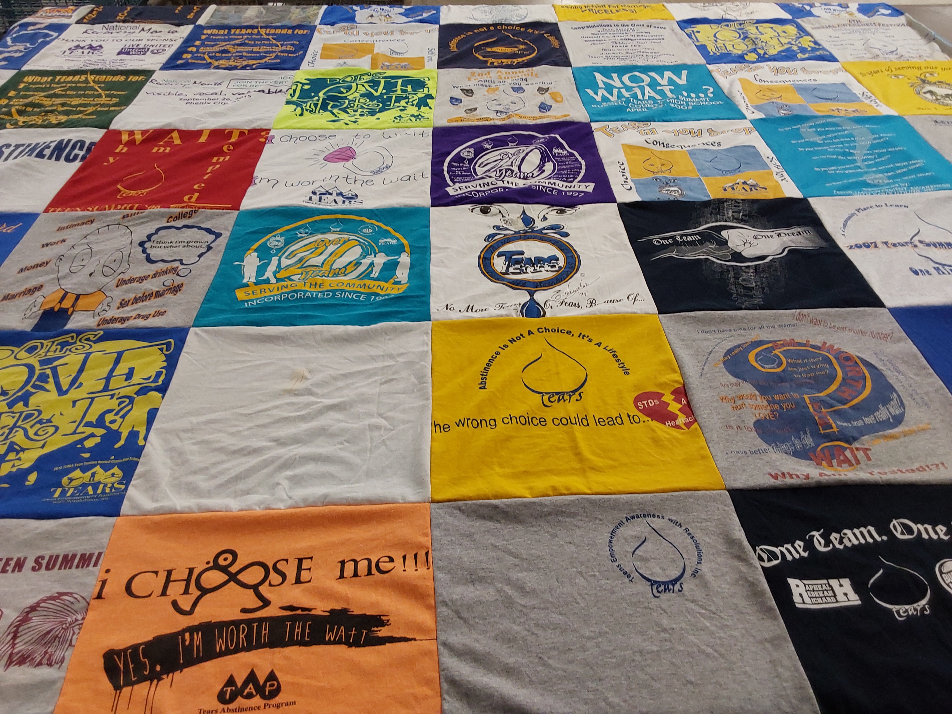 T-shirt quilt with community service, abstinence education themes by Angelia from AL