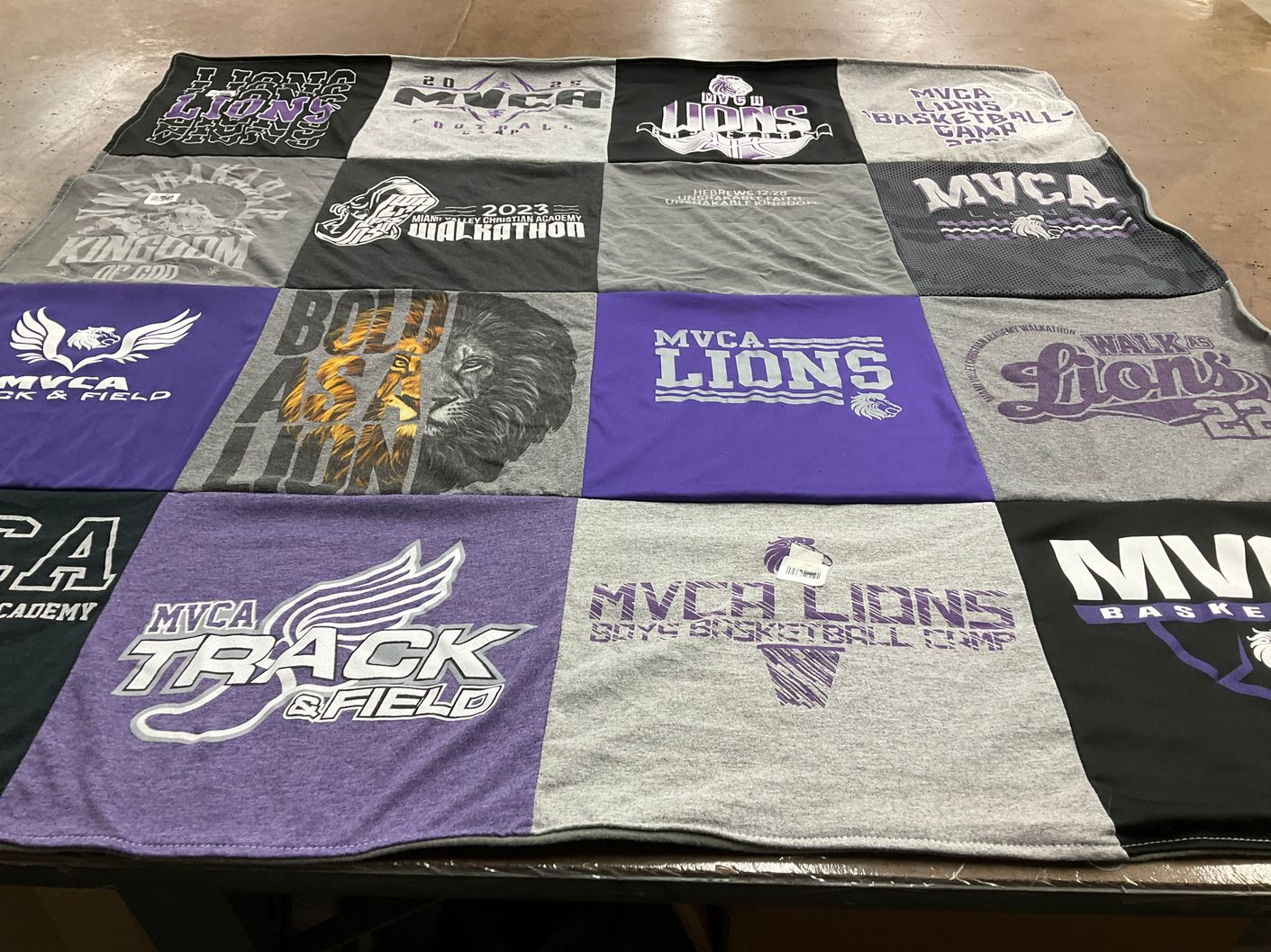 T-shirt quilt featuring mvca lions by Sarah from OH