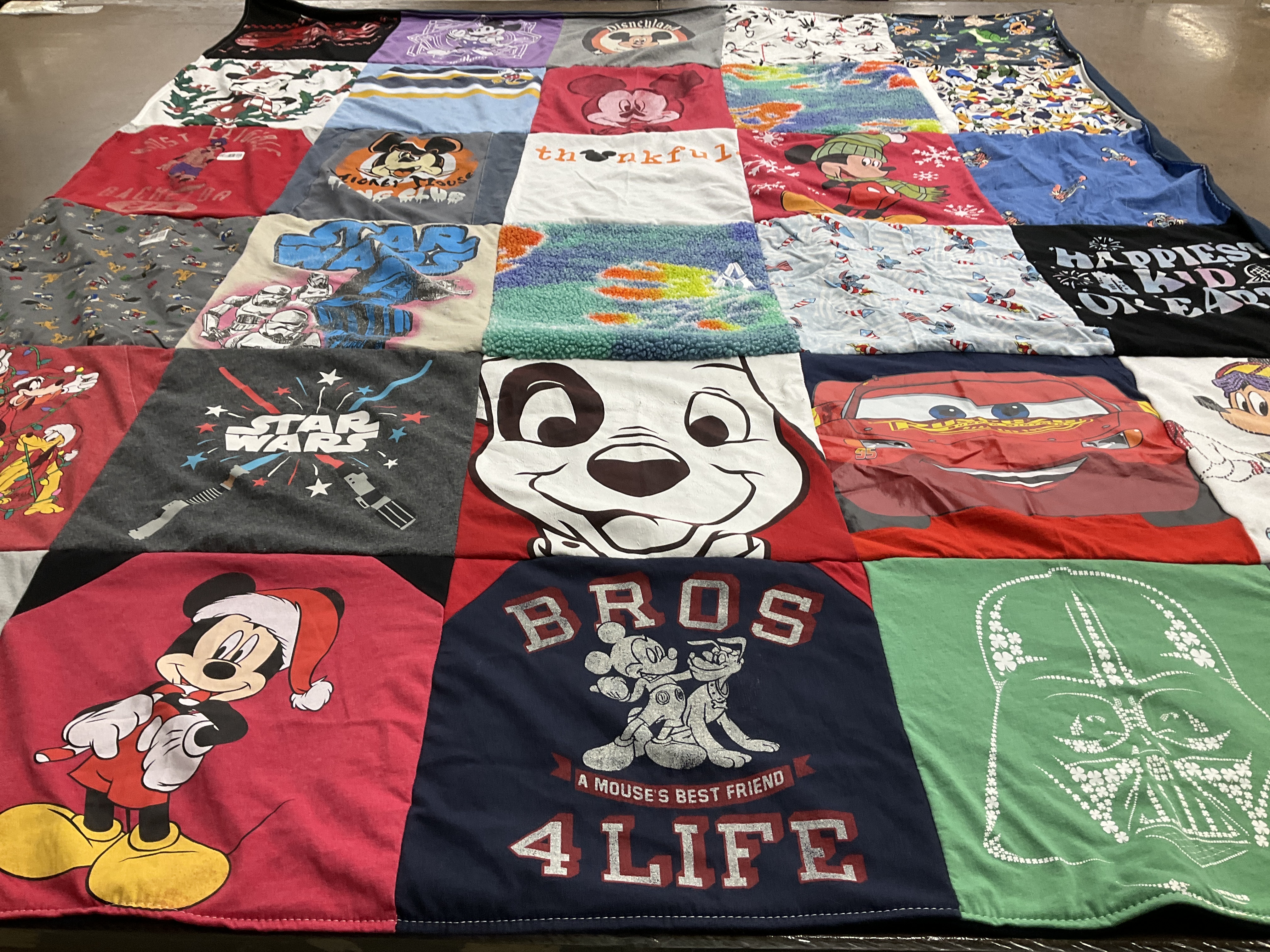 T-shirt quilt with disney, star wars themes by Elizabeth from WA