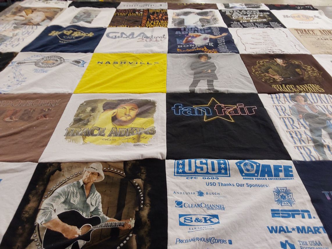 T-shirt quilt with country music, music festivals themes by Debbie from GA