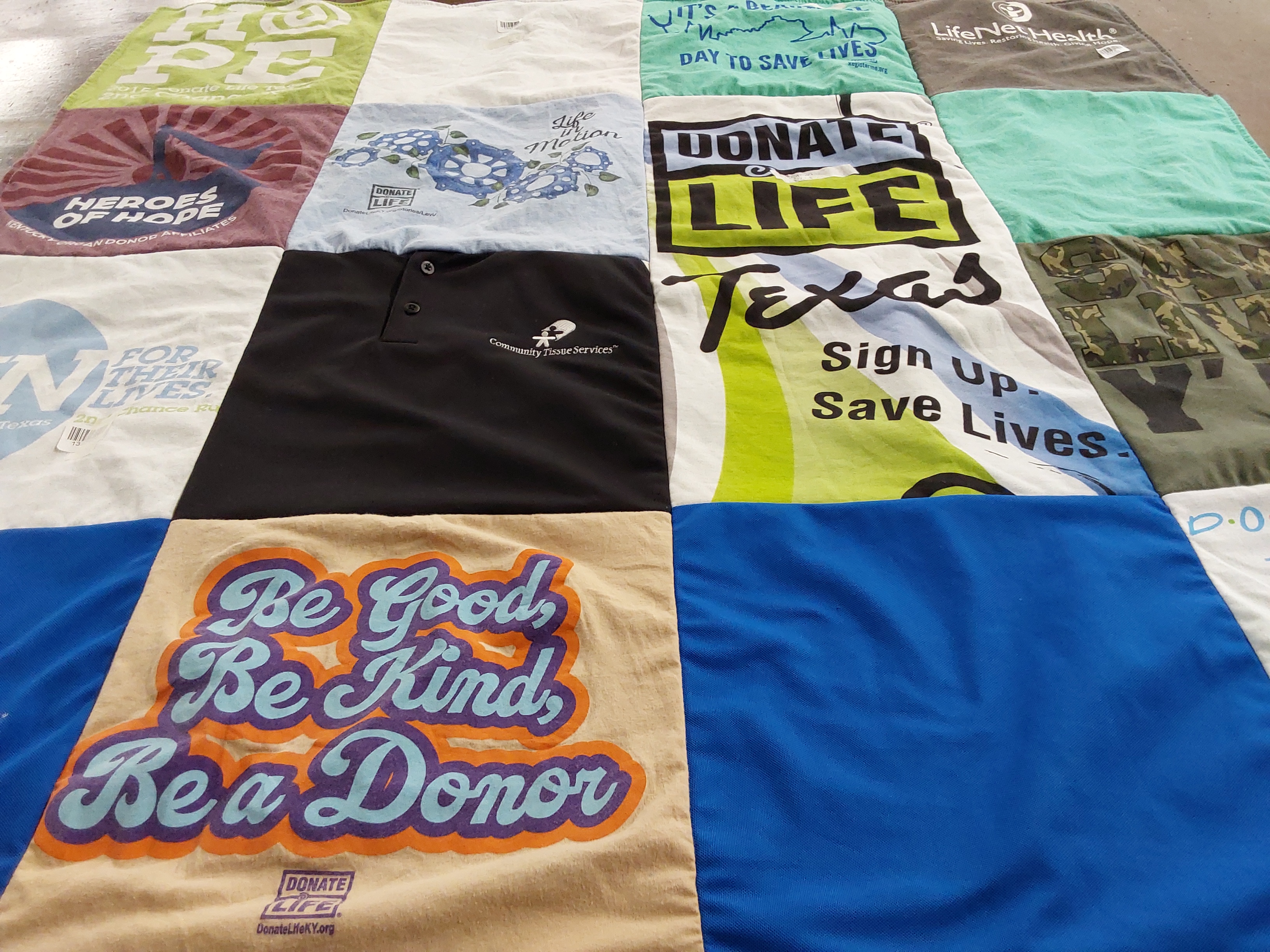 T-shirt quilt with donation, health themes by Julie from KY