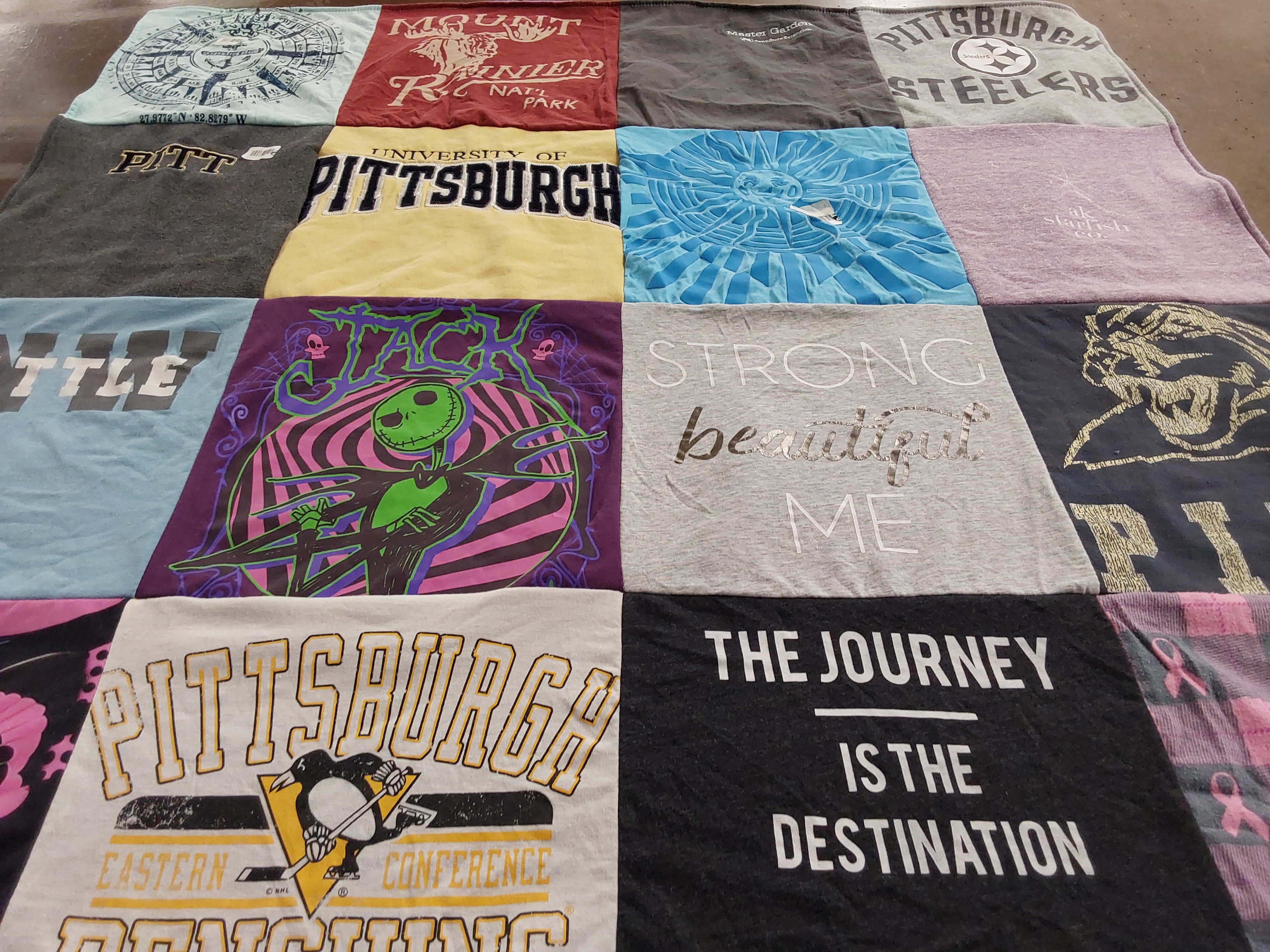 T-shirt quilt featuring pittsburgh penguins, pittsburgh steelers by Jackie from VA