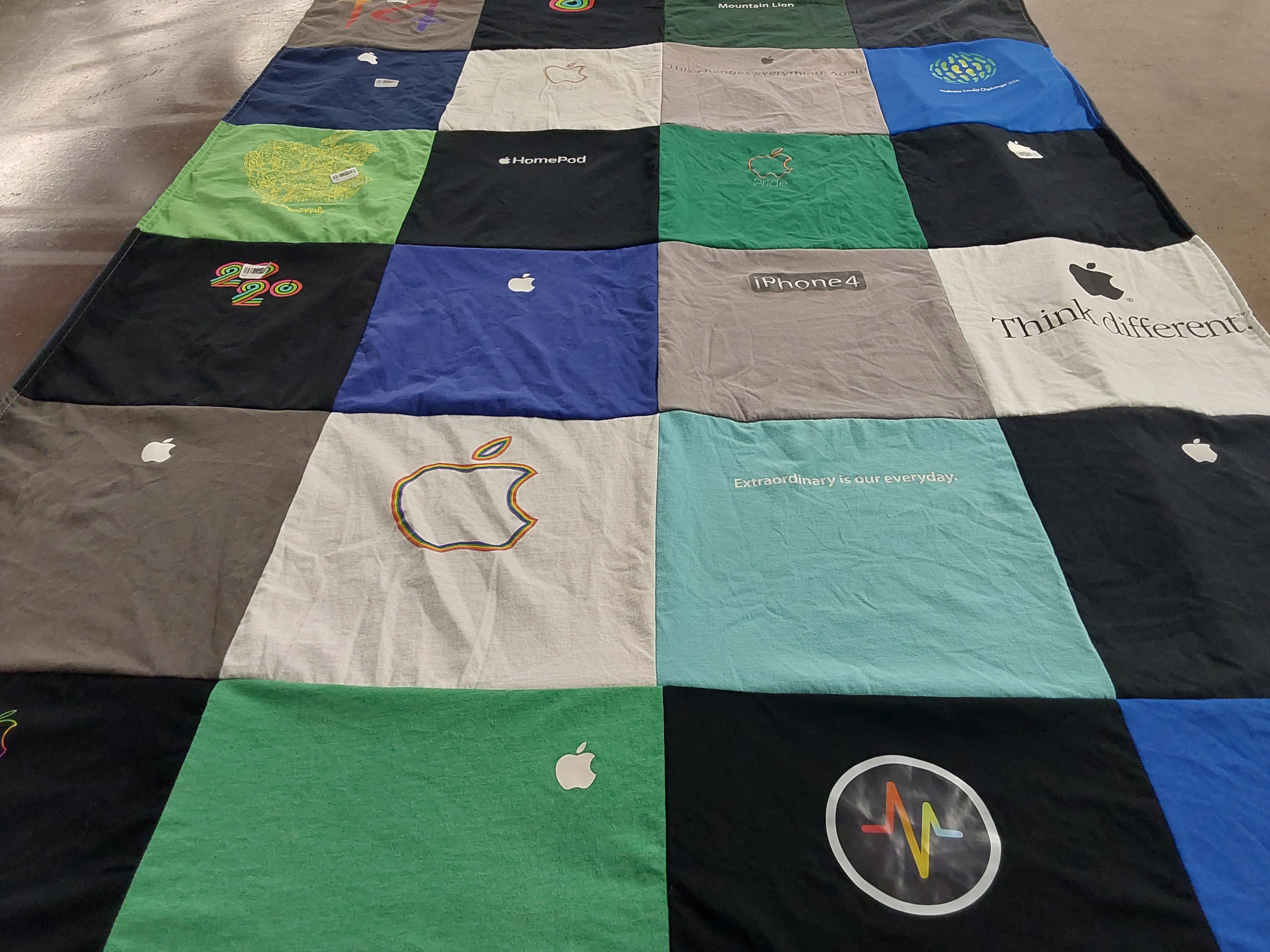 T-shirt quilt with technology, apple products themes by Lane from TX