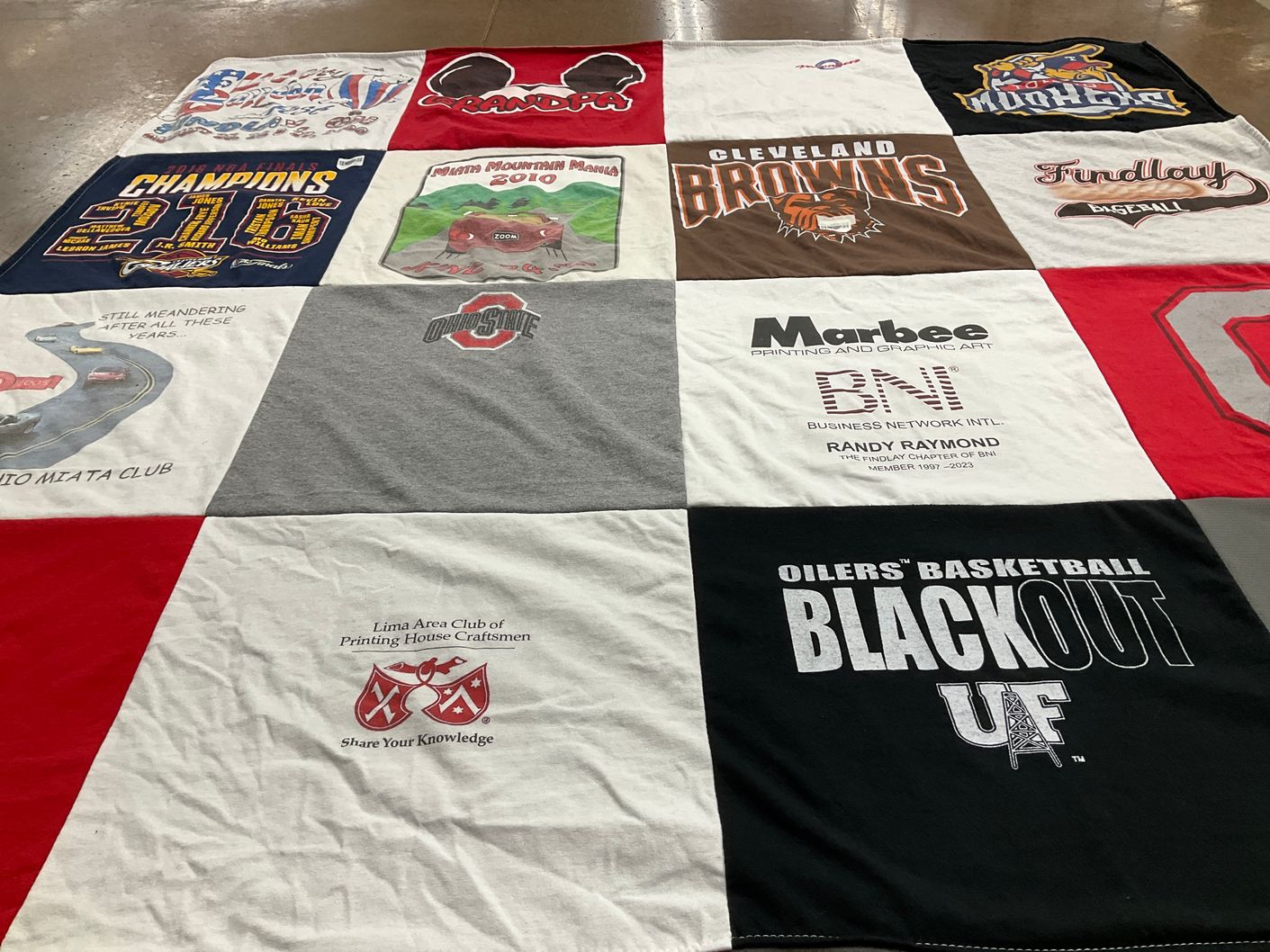 T-shirt quilt featuring cleveland browns, findlay baseball by Teresa from OH