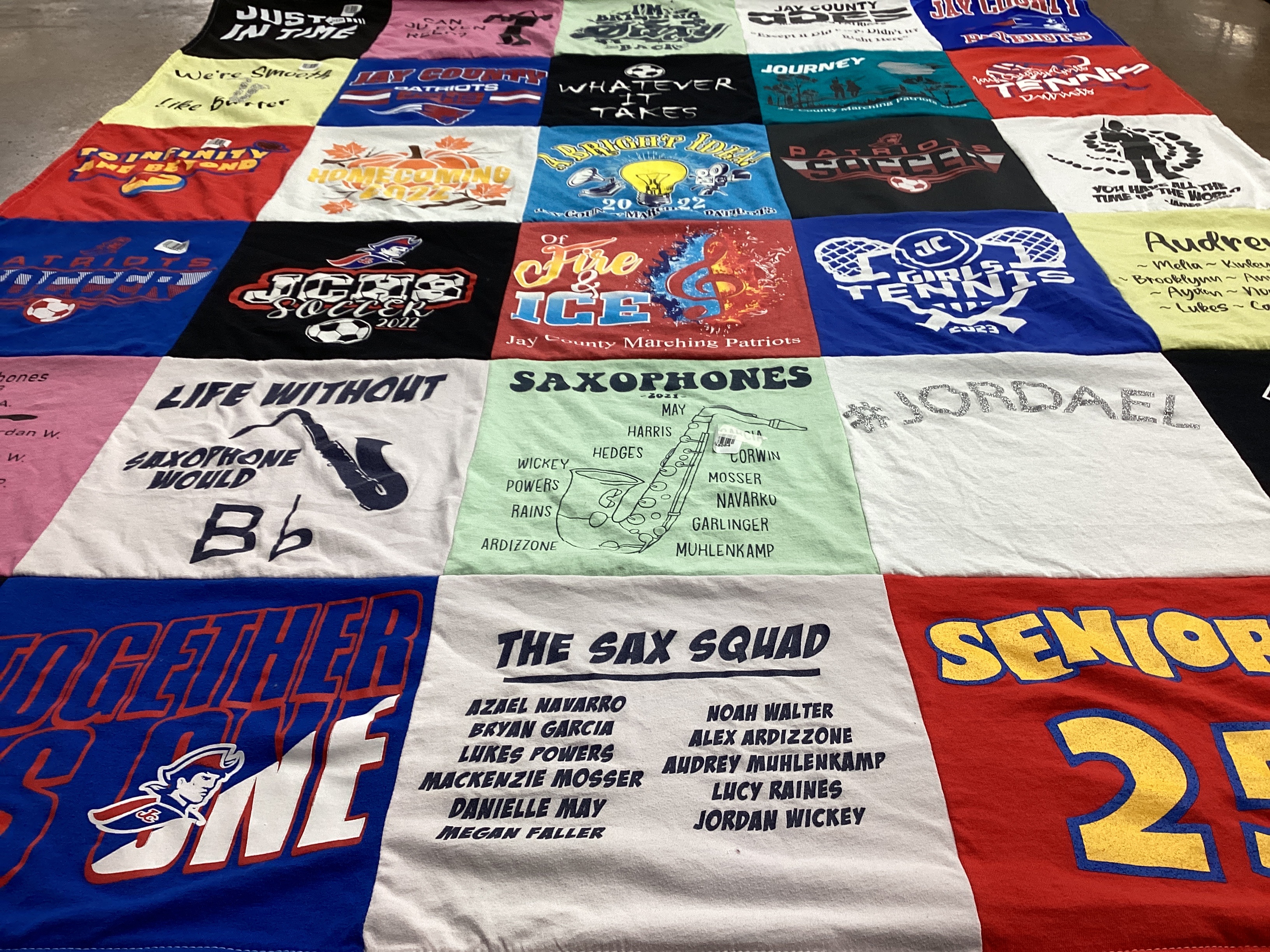 T-shirt quilt featuring jay county high school girls tennis, jay county high school soccer by Kristina from IN