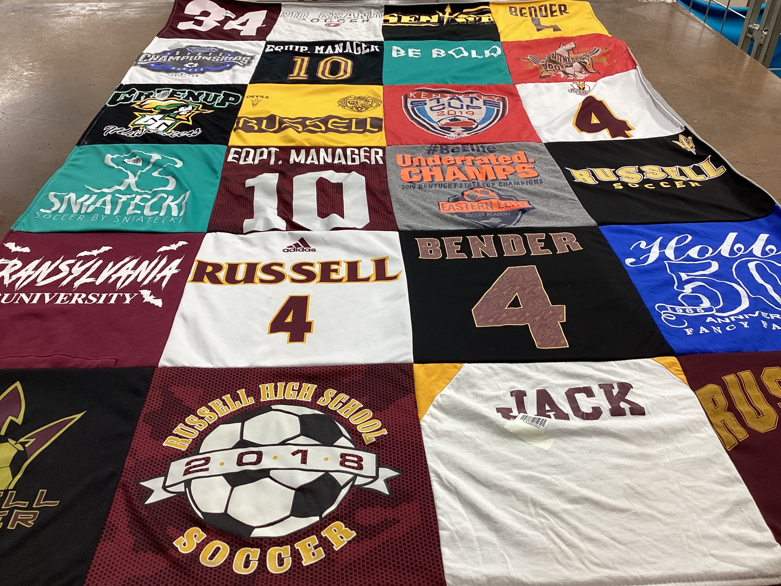 T-shirt quilt featuring russell soccer by Paula from KY