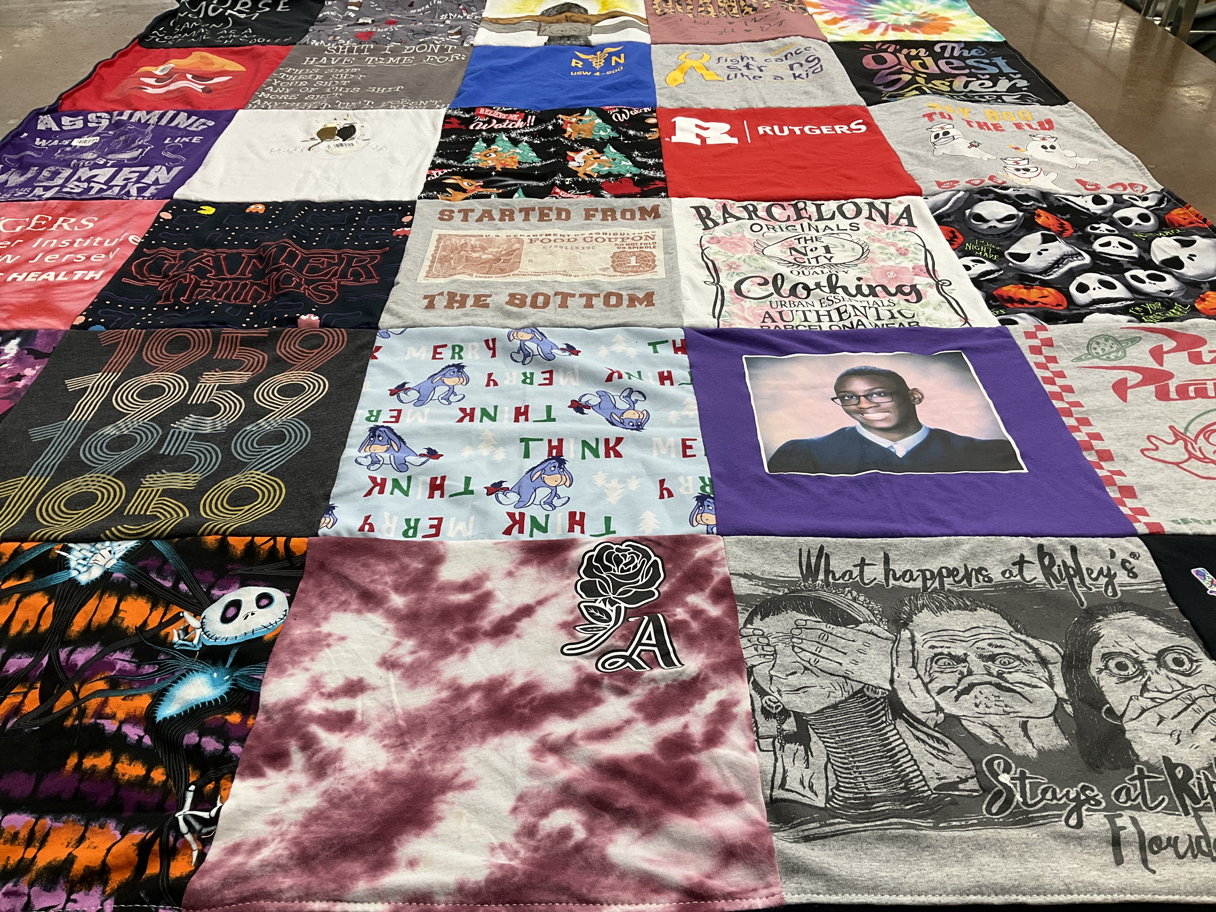 T-shirt quilt with gaming, education themes by Shayna from NJ