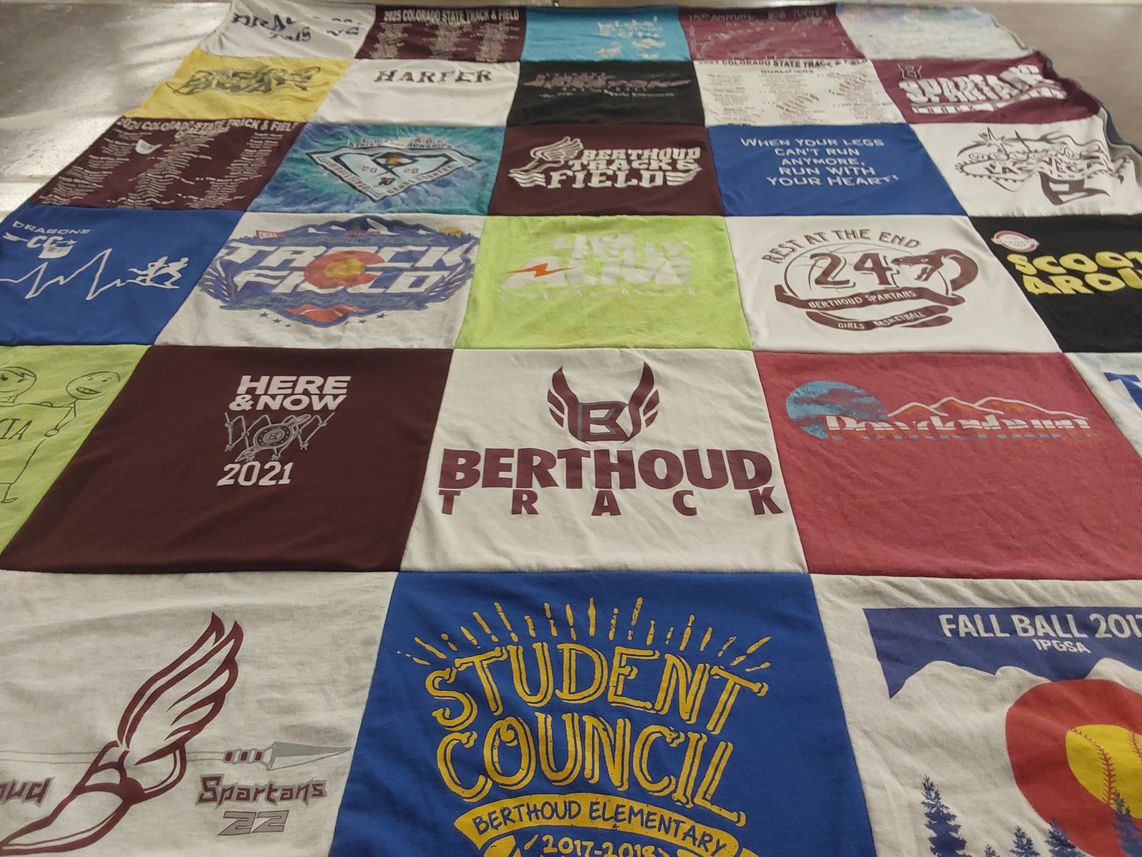 T-shirt quilt featuring berthoud track, berthoud spartans by Nicole from CO