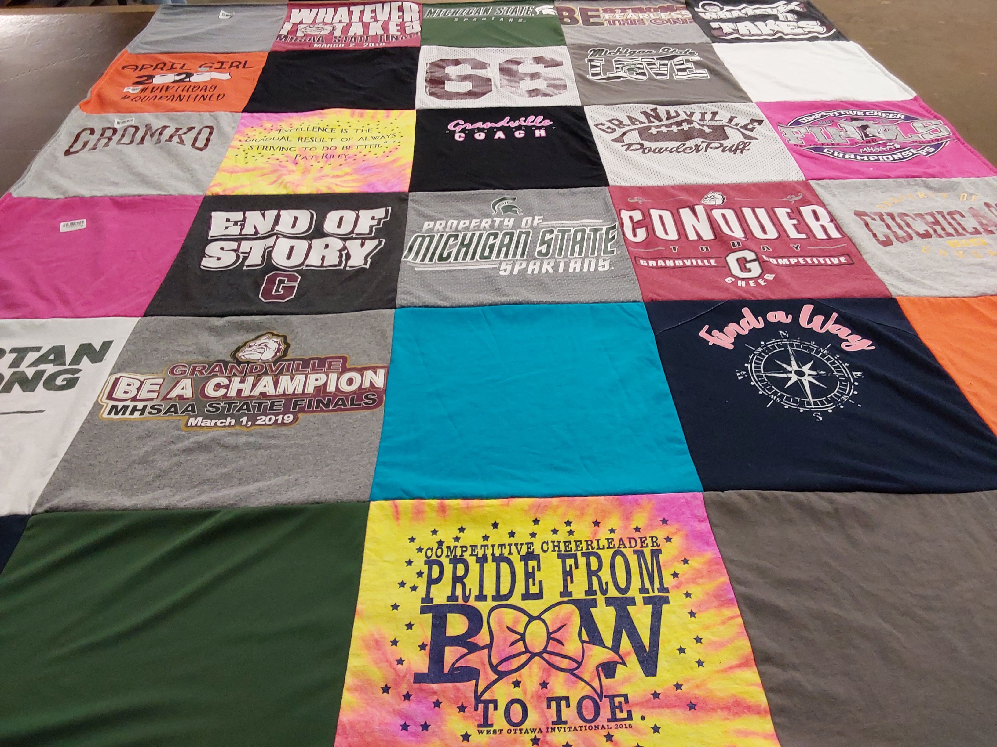 T-shirt quilt featuring granville high school cheer by Liz from MI