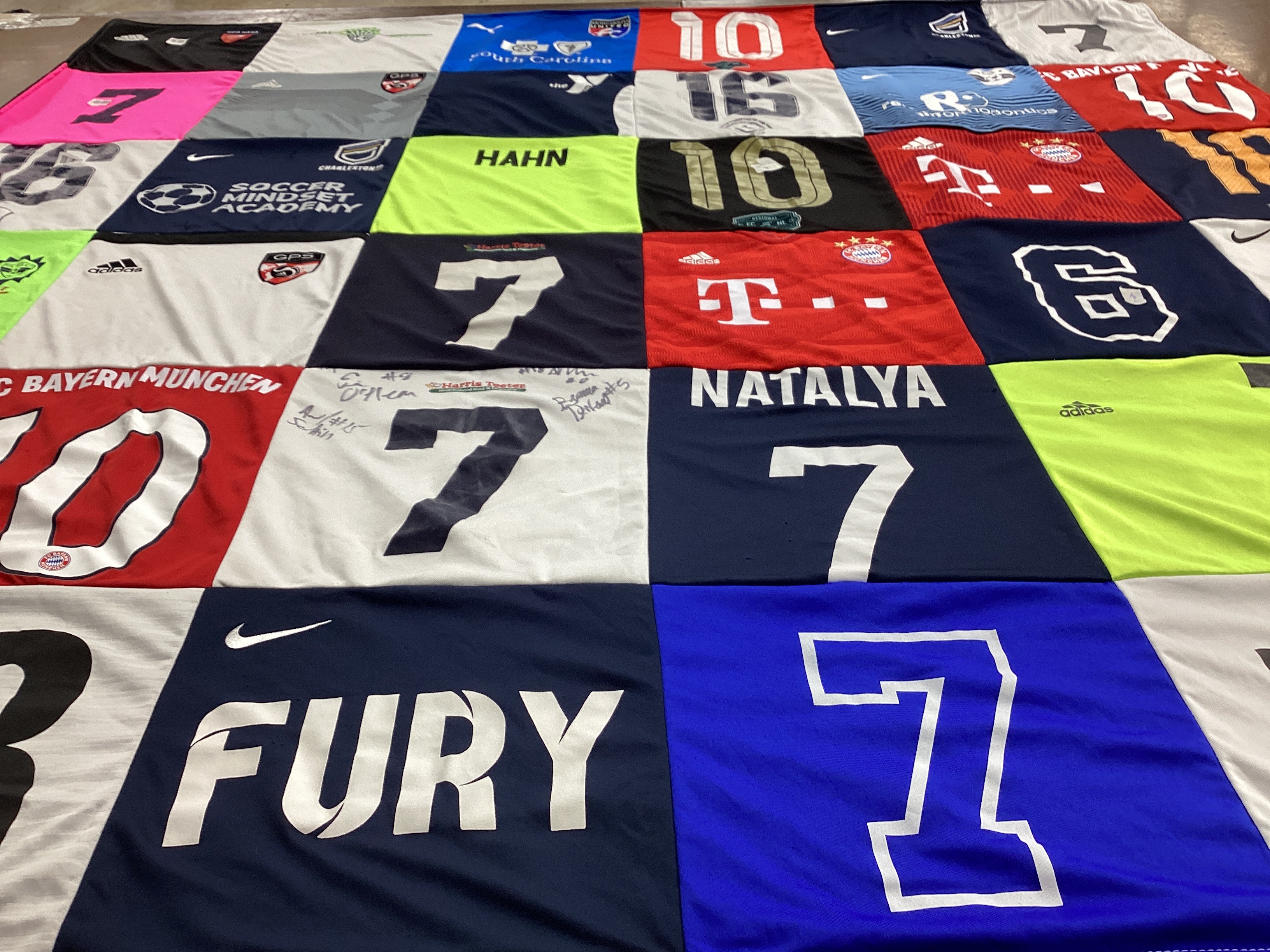 T-shirt quilt with soccer, sports themes by Brittany from SC