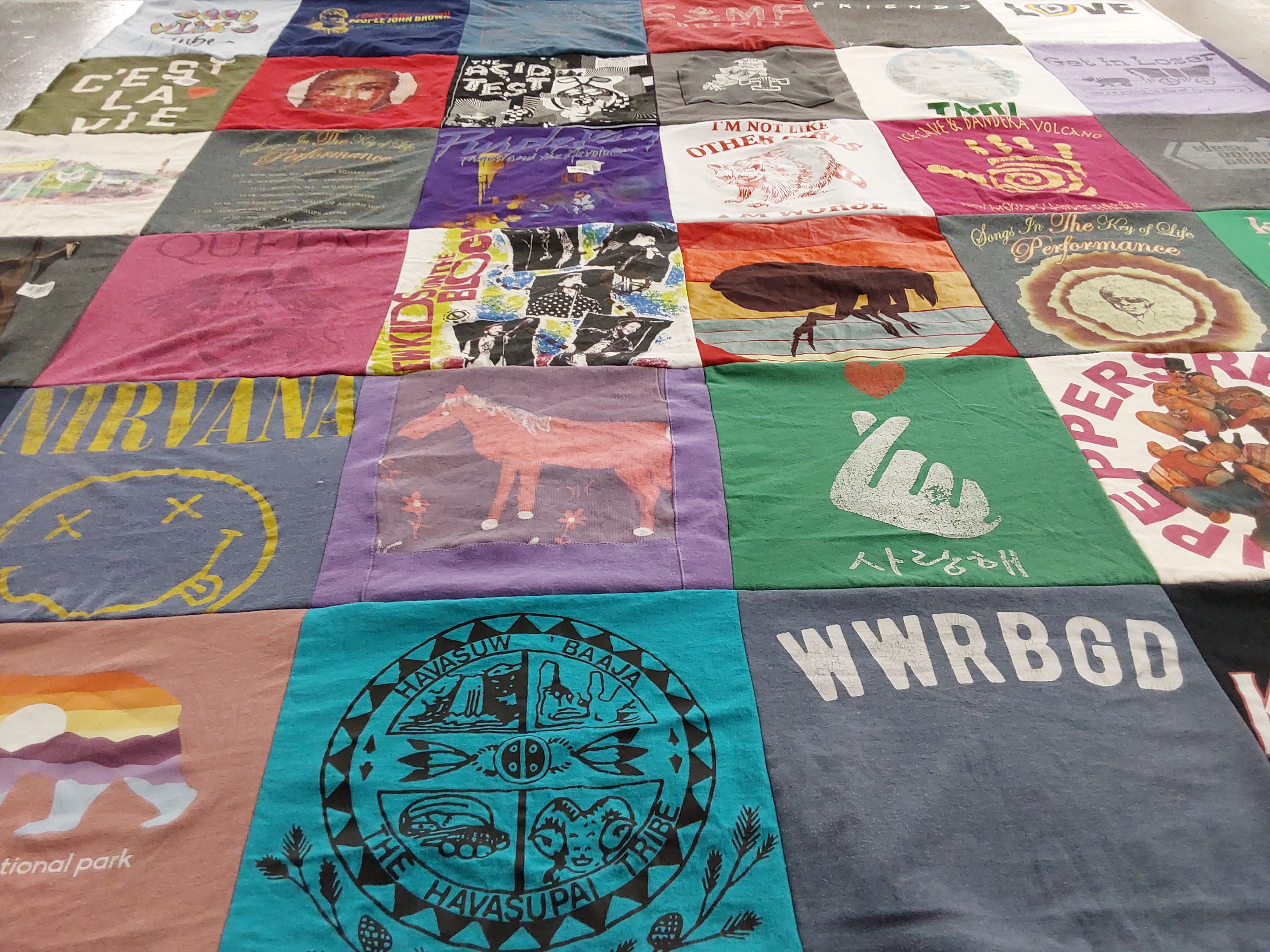 T-shirt quilt with music, art themes by Kirstin from NM