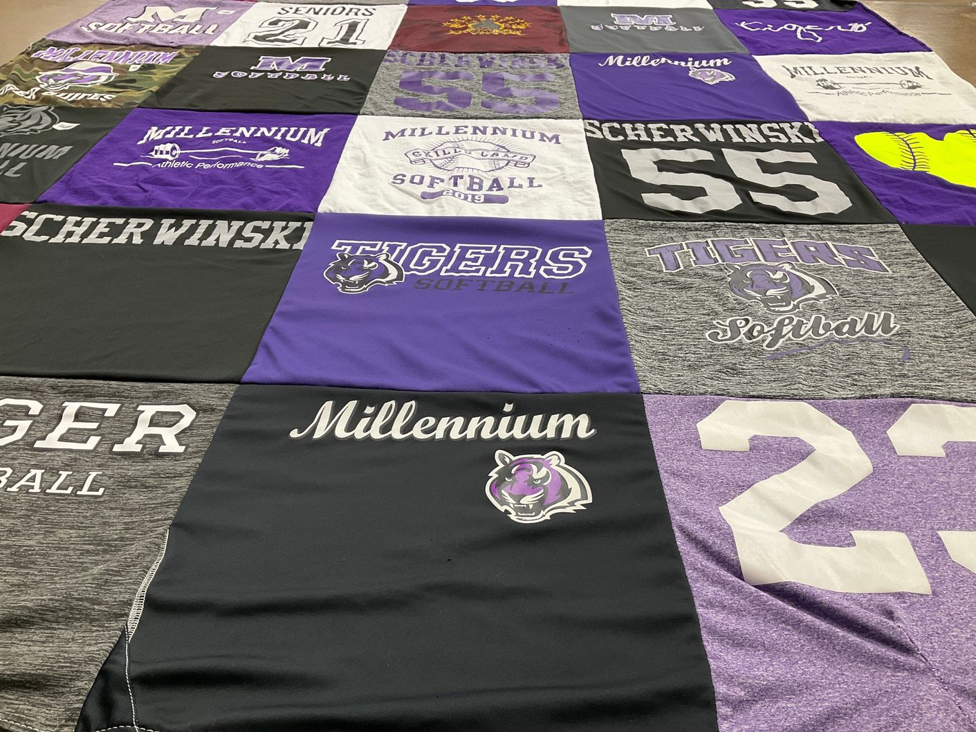 T-shirt quilt featuring millennium tigers softball by Jeanette from AZ