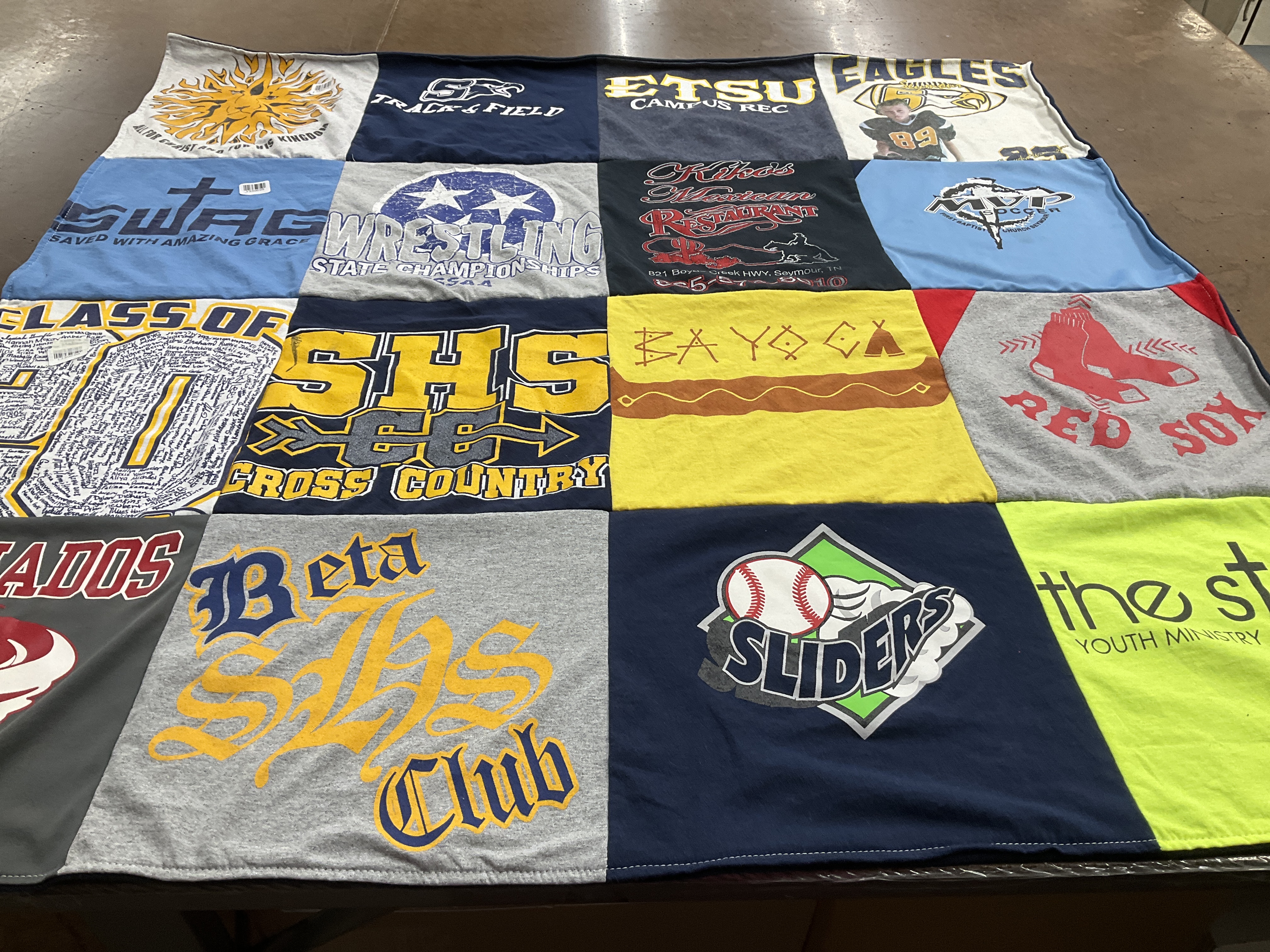 T-shirt quilt featuring red sox, sliders by Pam from TN