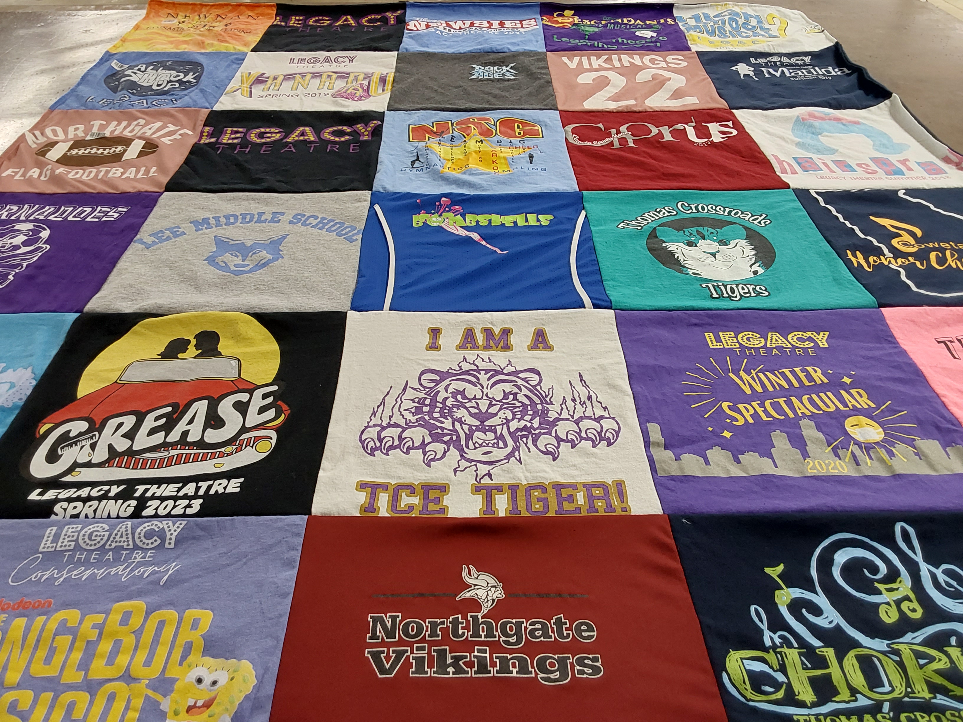 T-shirt quilt featuring northgate vikings, tce tigers by Shanna from GA