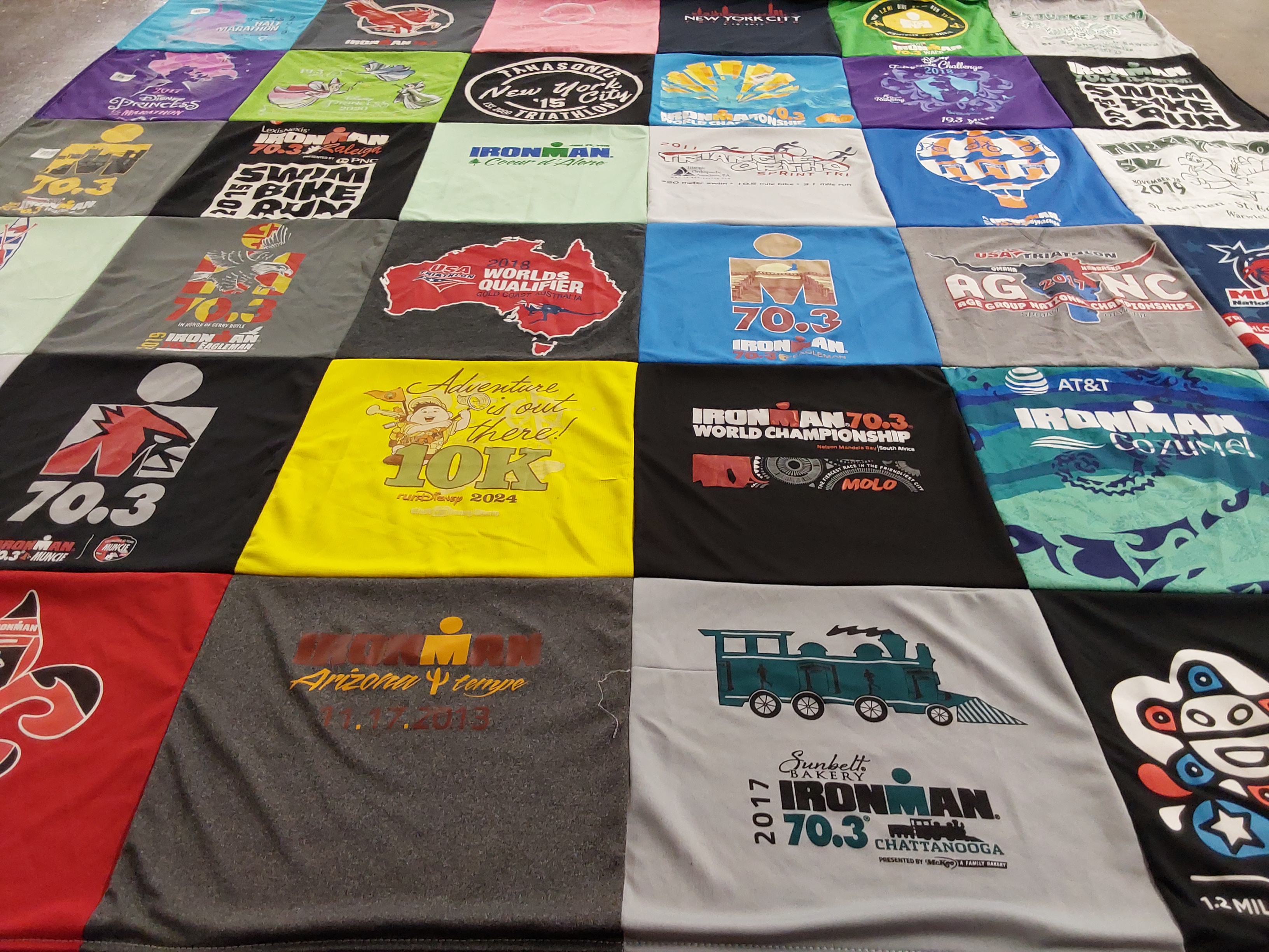 T-shirt quilt with triathlon, running themes by Morgan from VA