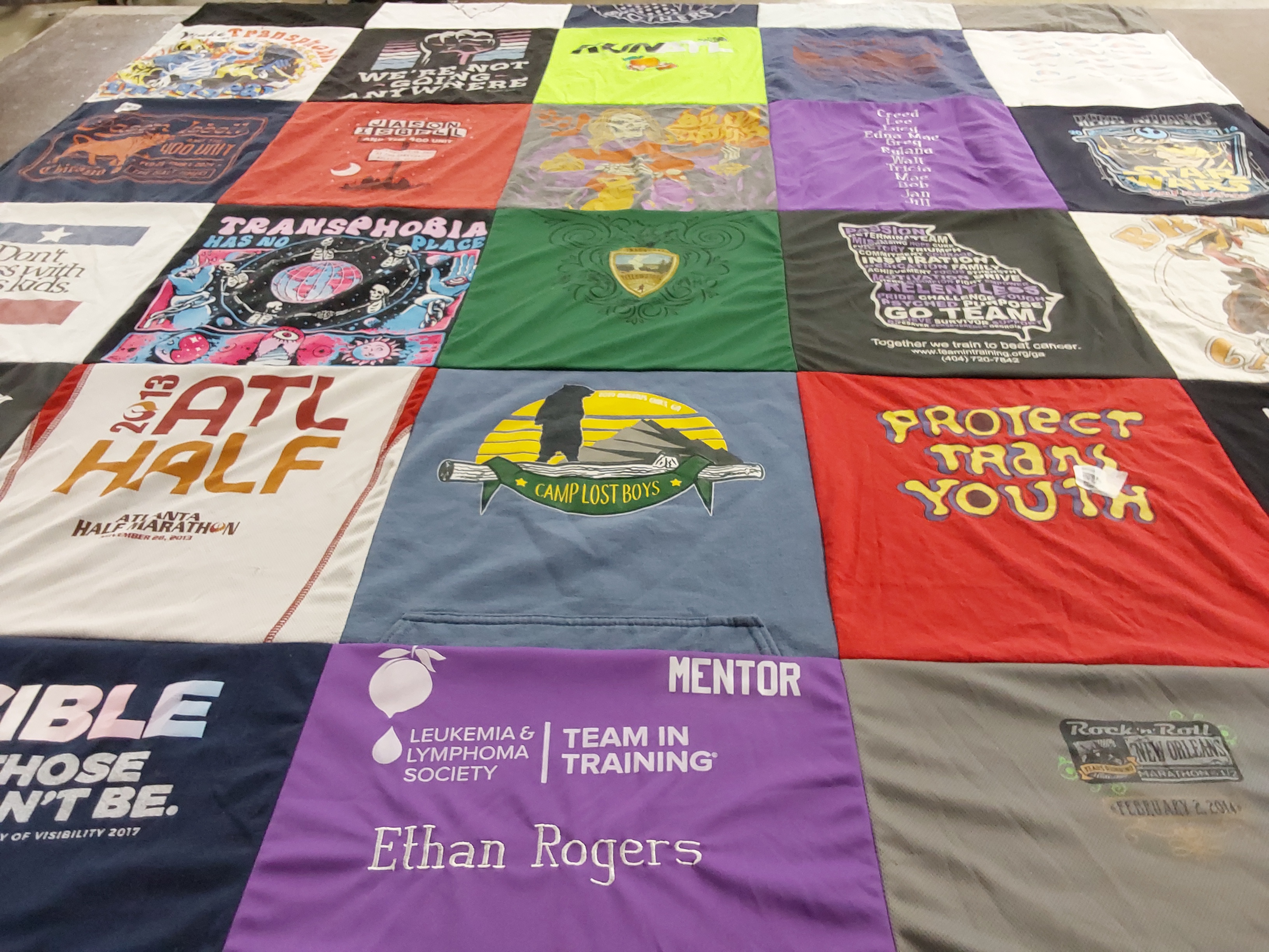 T-shirt quilt with running, mental health awareness themes by Ethan from IL