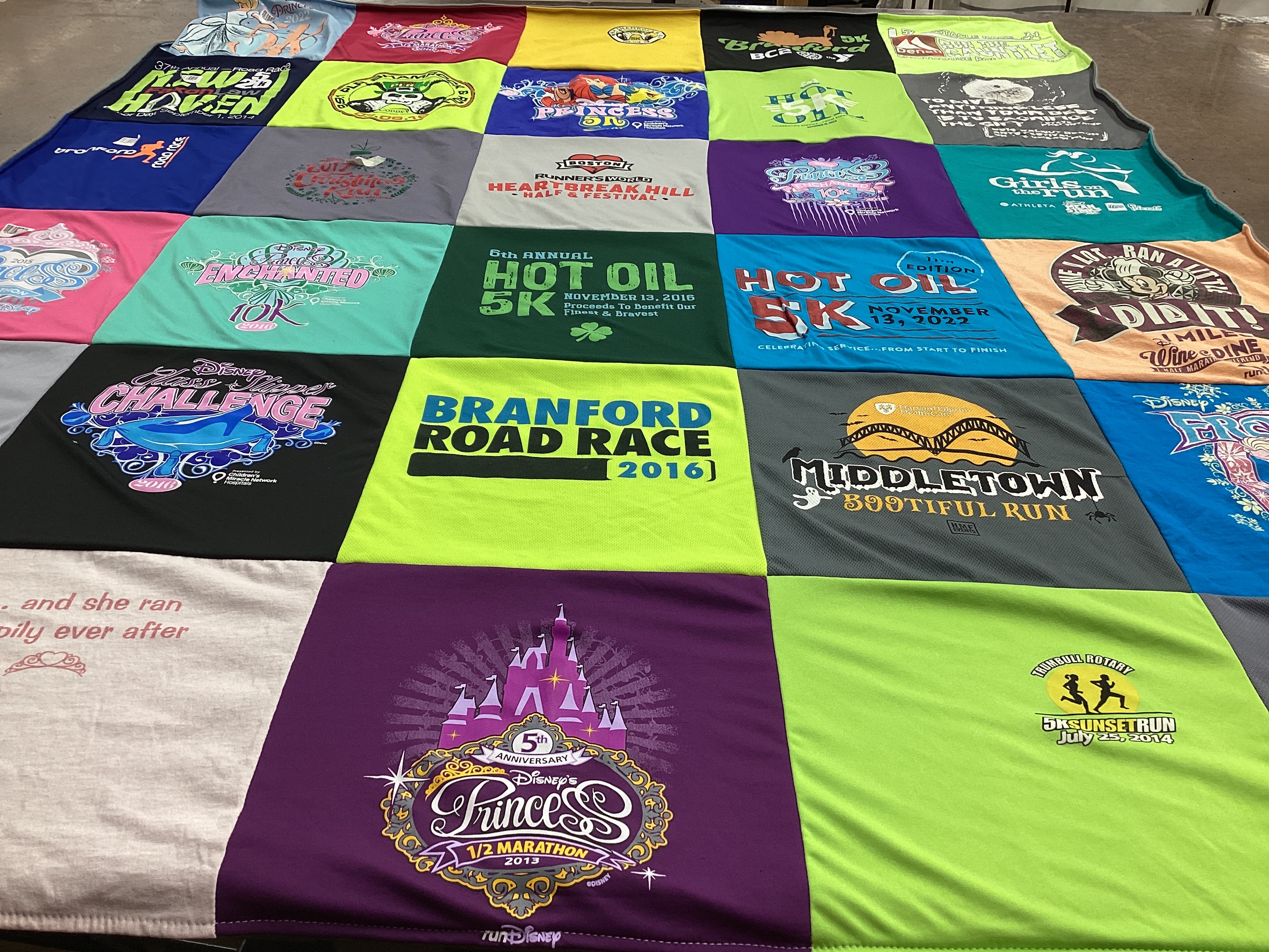 T-shirt quilt with running, disney themes by patricia from CT