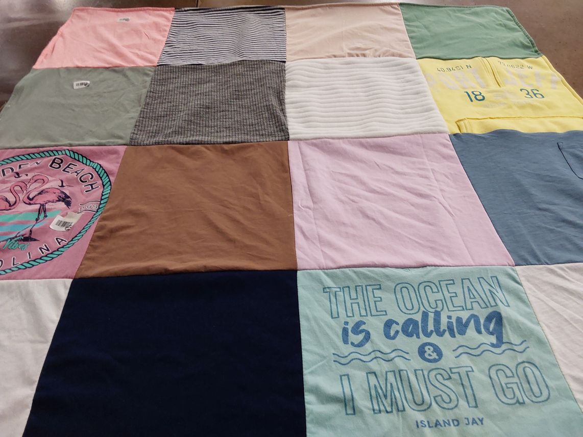 T-shirt quilt with beach, ocean themes by Patricia from SC