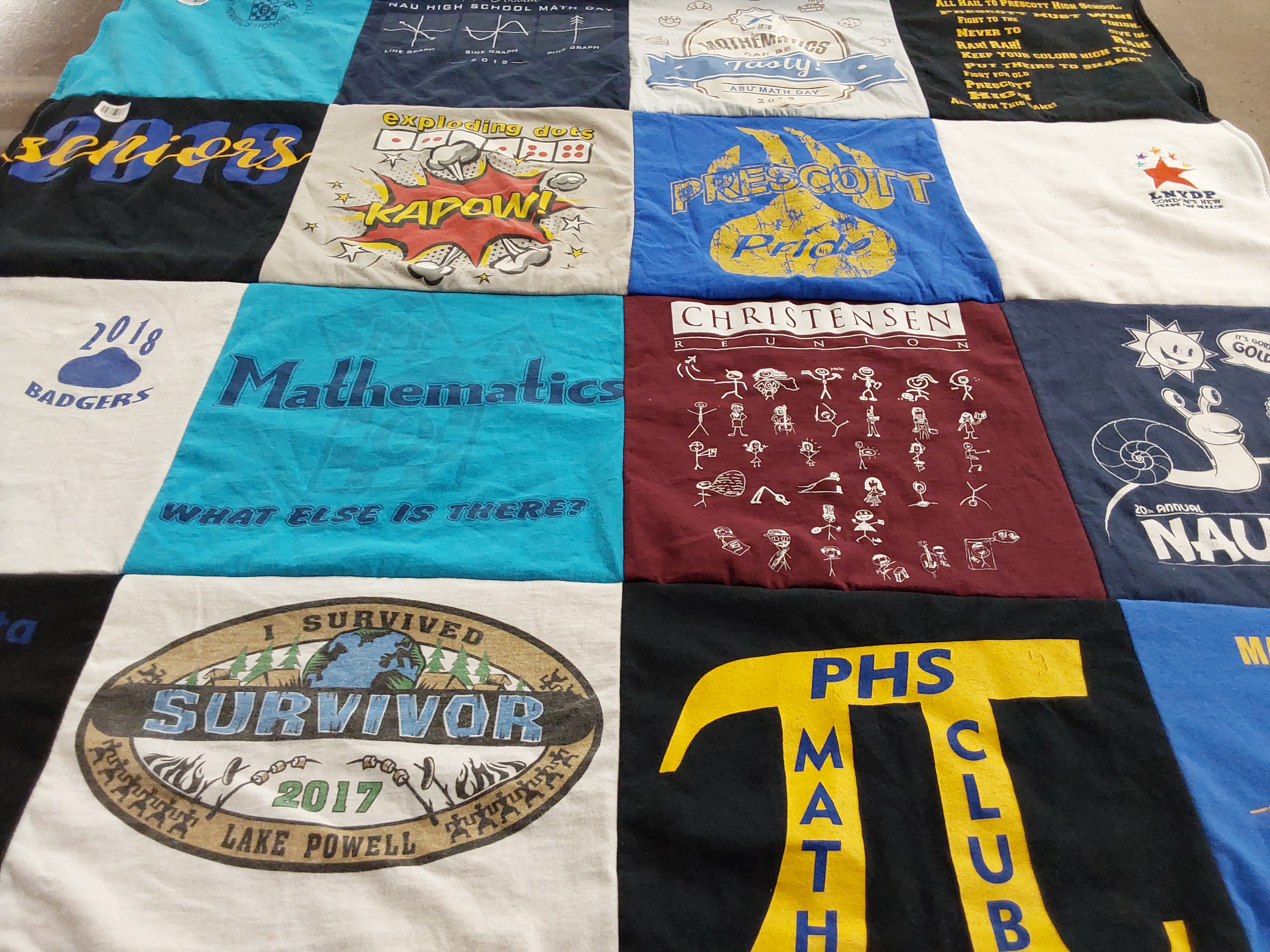 T-shirt quilt from nau high school, prescott high school by Cynthia from MO