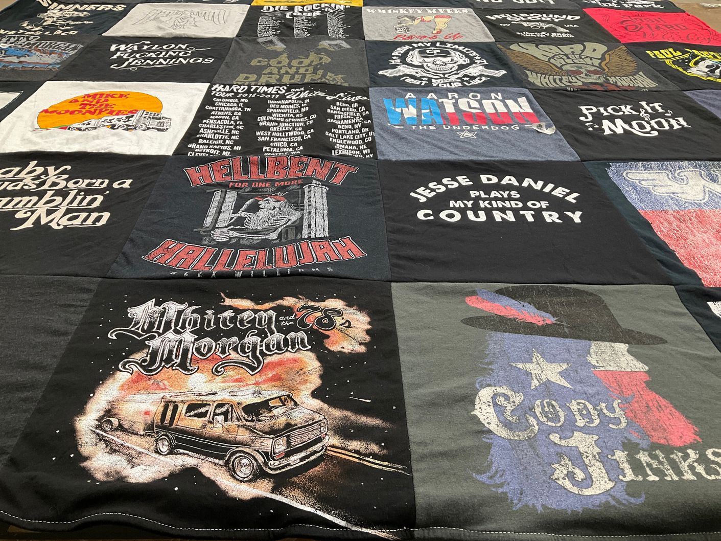 T-shirt quilt with country music, music themes by Kelly from CA