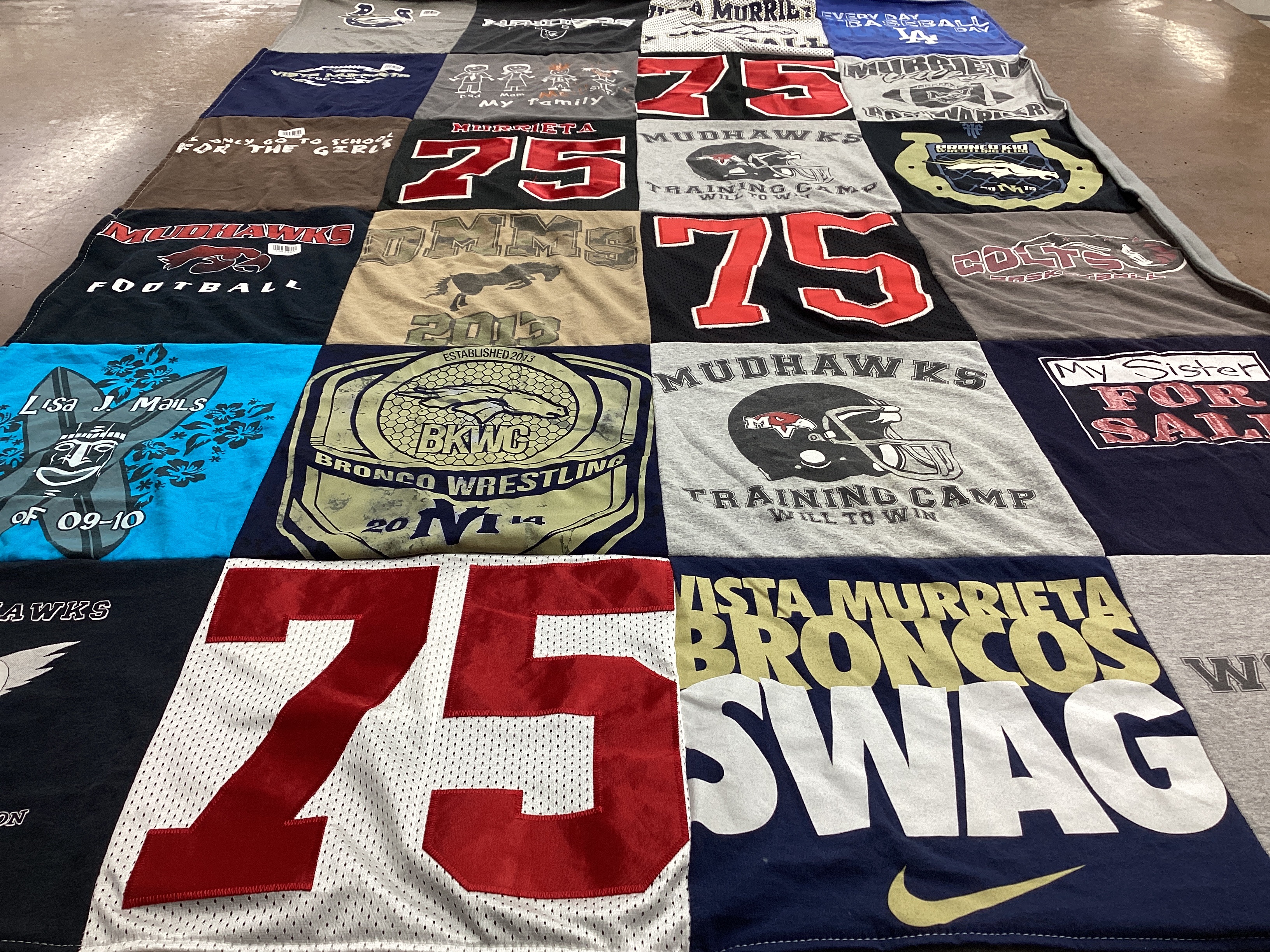 T-shirt quilt featuring vista murrieta broncos by Hilda from CA