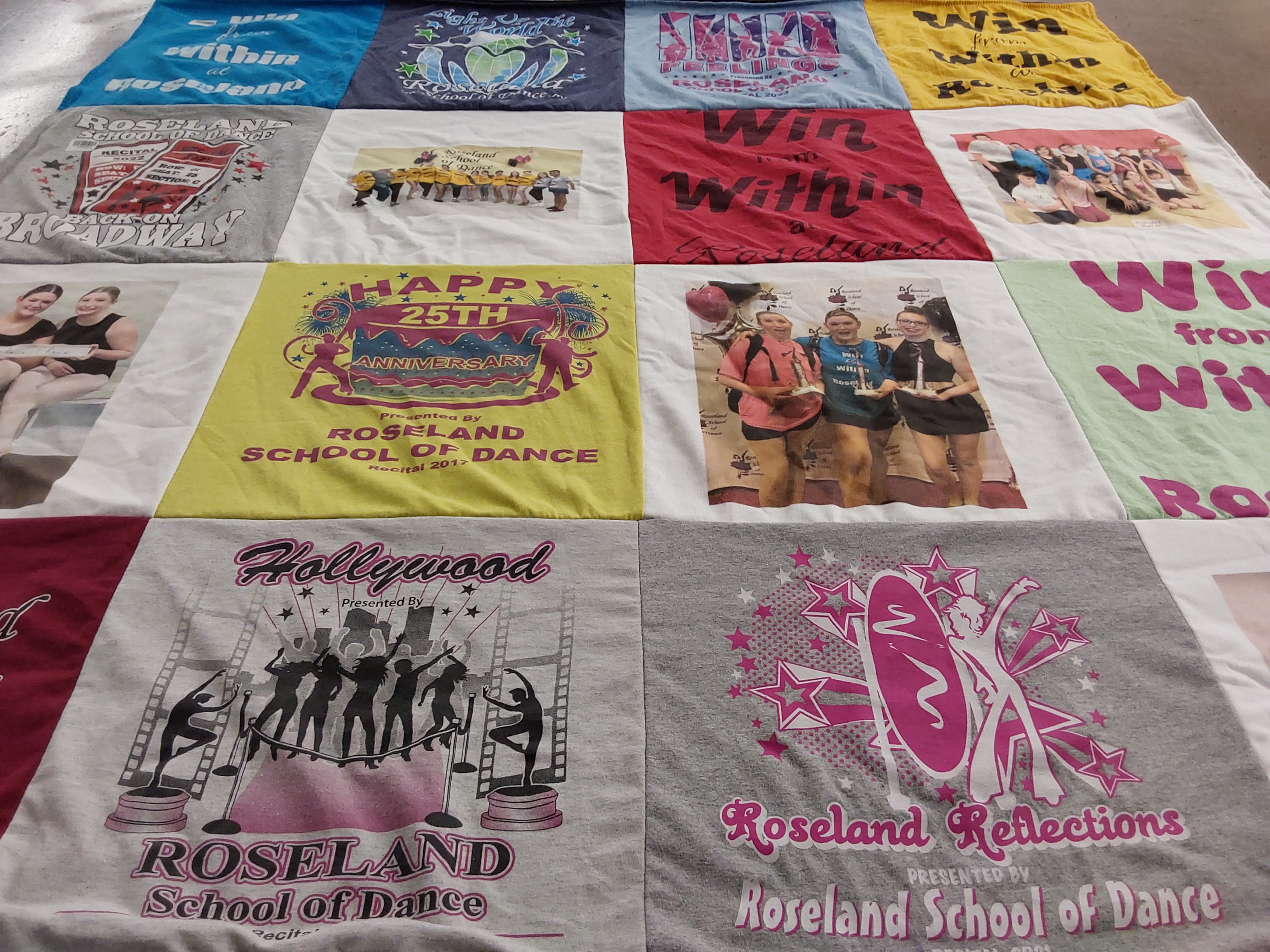 T-shirt quilt with dance, performance themes by AnnMarie from NY
