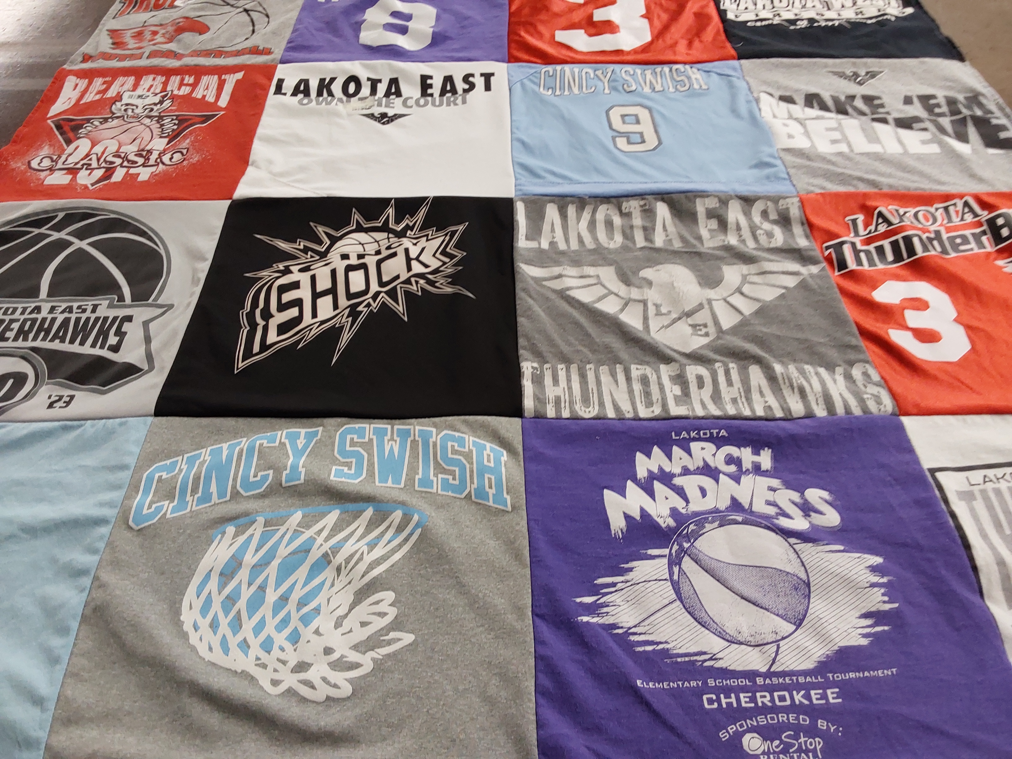 T-shirt quilt featuring lakota east thunderhawks, cincy swish by Kim from OH