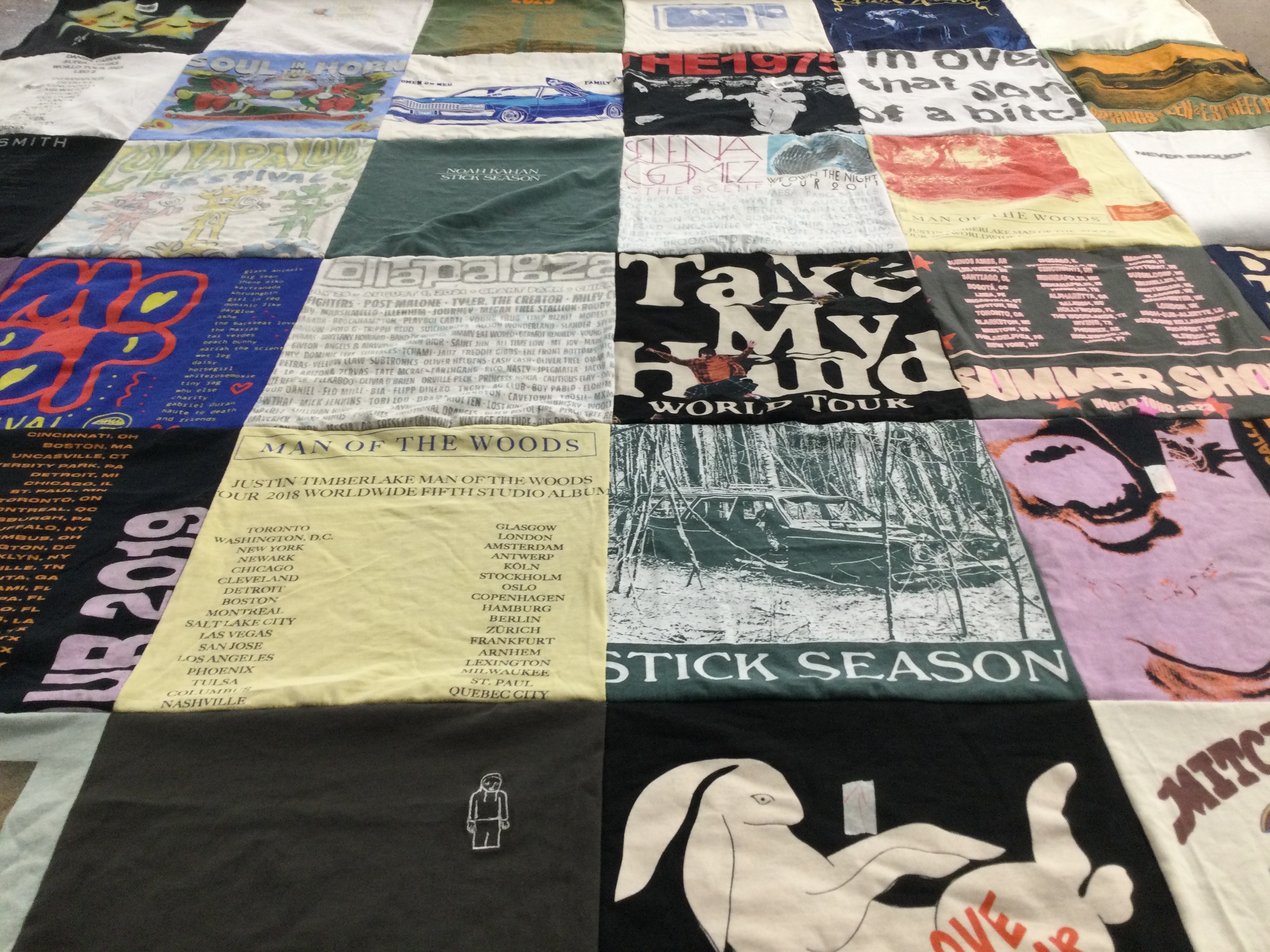 T-shirt quilt with music, concerts themes by Mya from MI