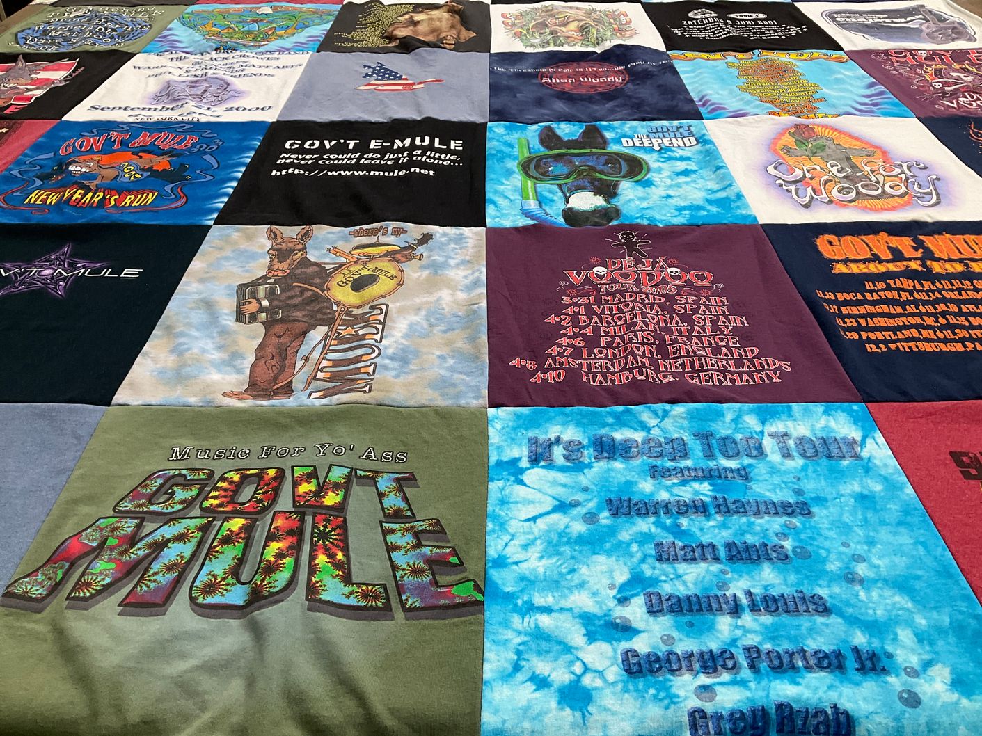 T-shirt quilt with music, concerts themes by Sara from GA