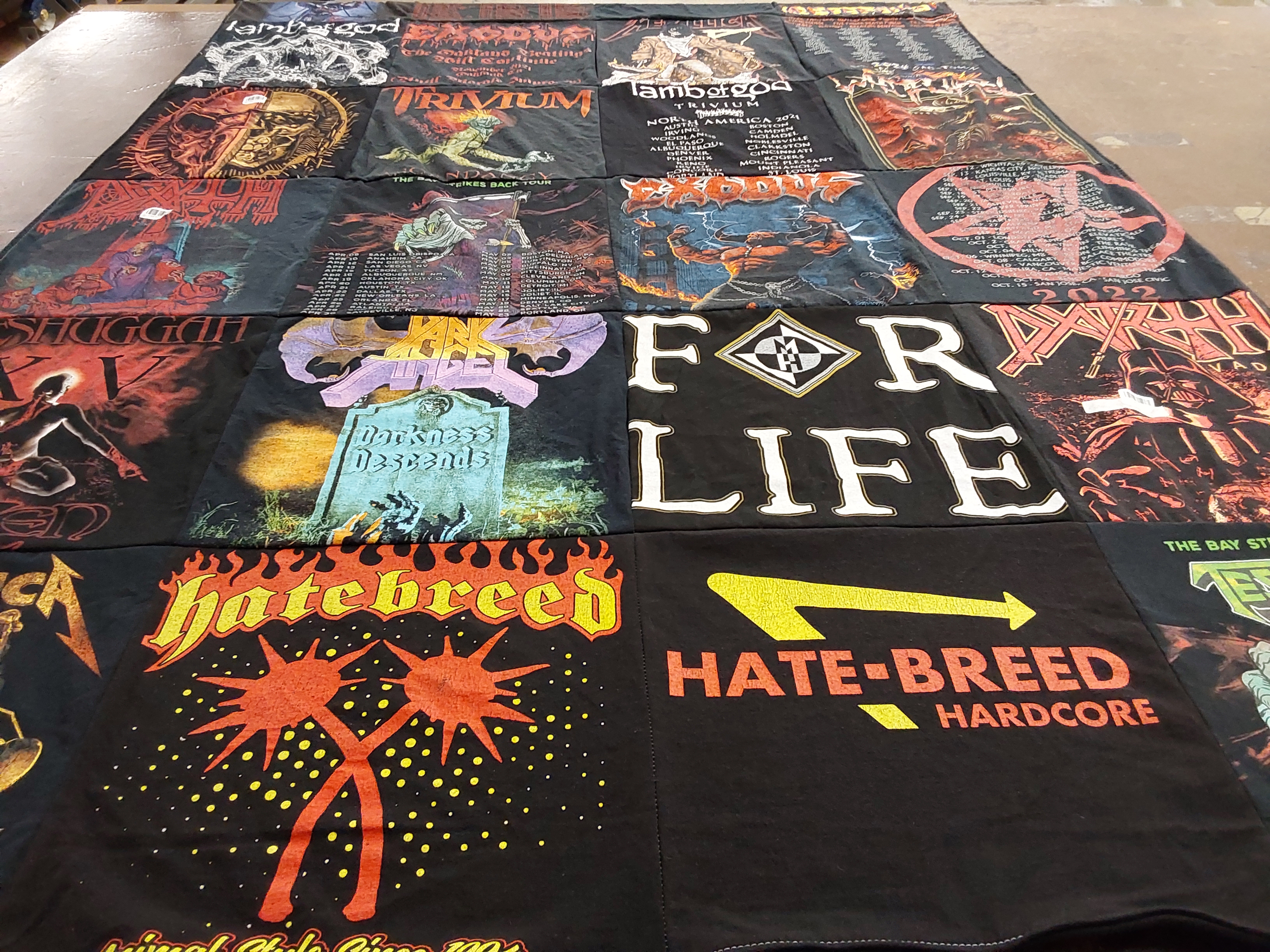 T-shirt quilt with heavy metal music, hardcore music themes by Jeff from CA