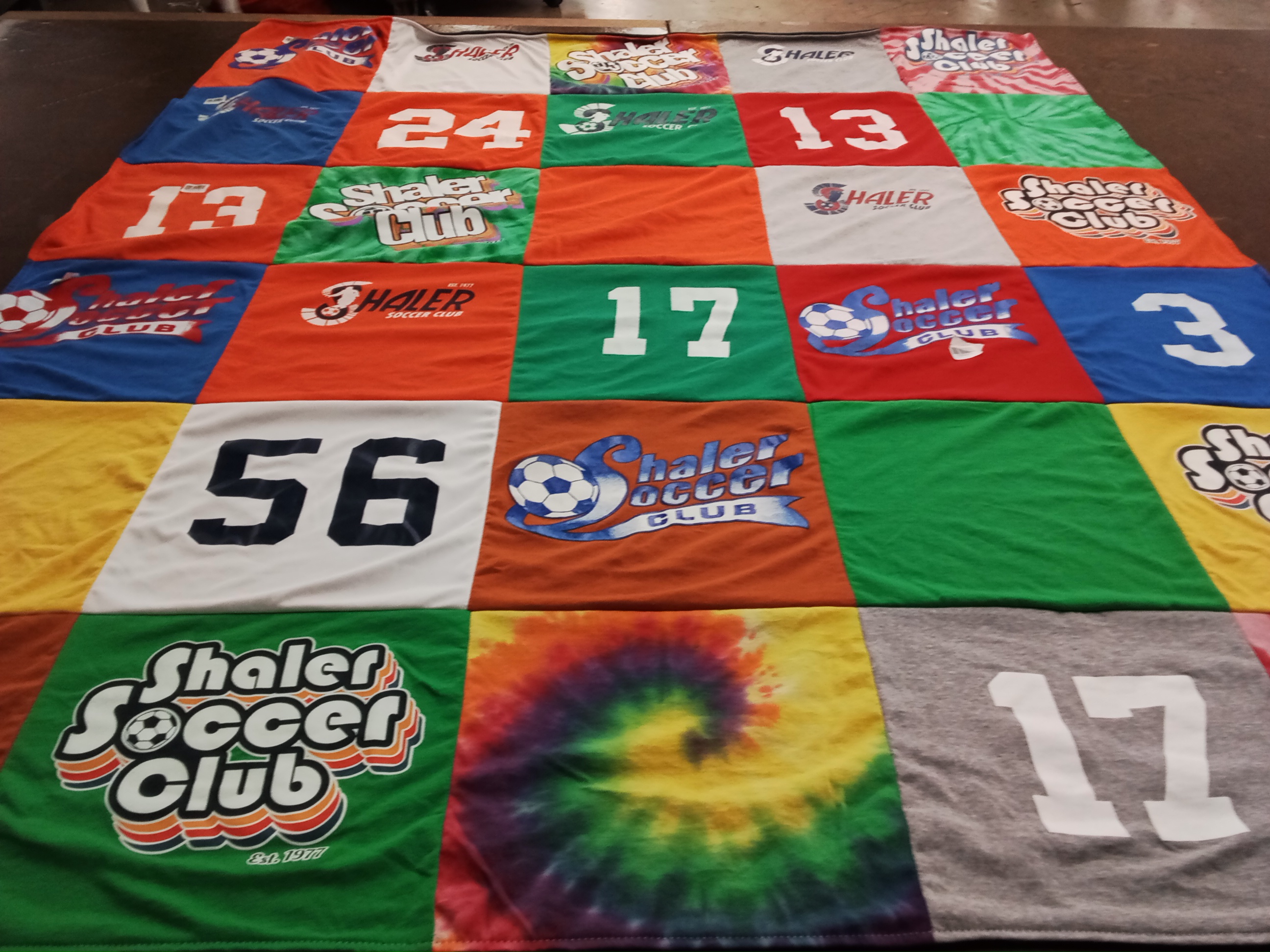 T-shirt quilt with soccer themes by Kate from PA