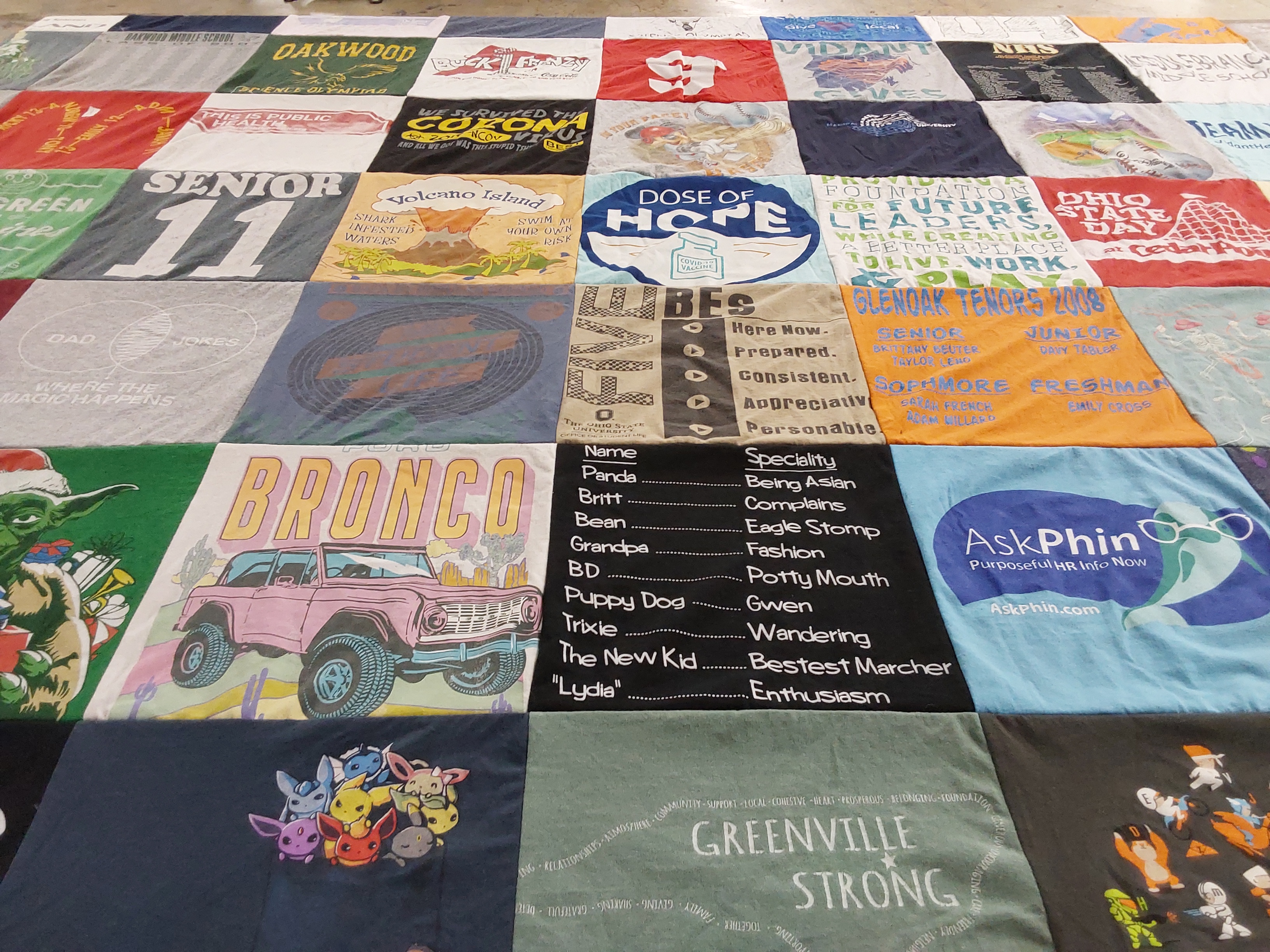 T-shirt quilt from oakwood high school, glenoak high school by Adam from OH