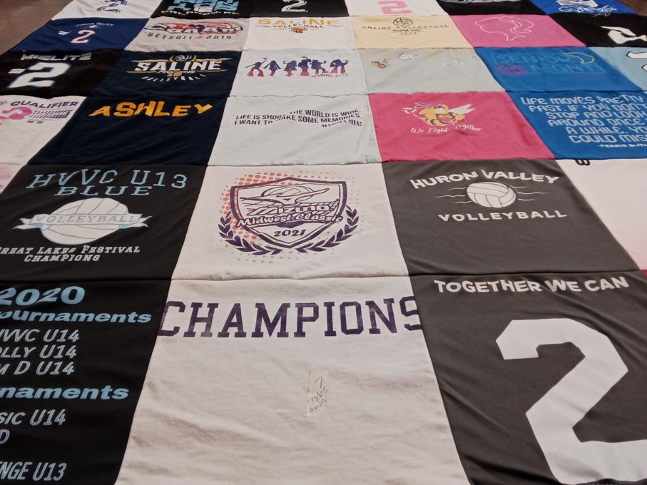 T-shirt quilt featuring hvvc u13 blue, hvvc u14 by Rebekah from MI