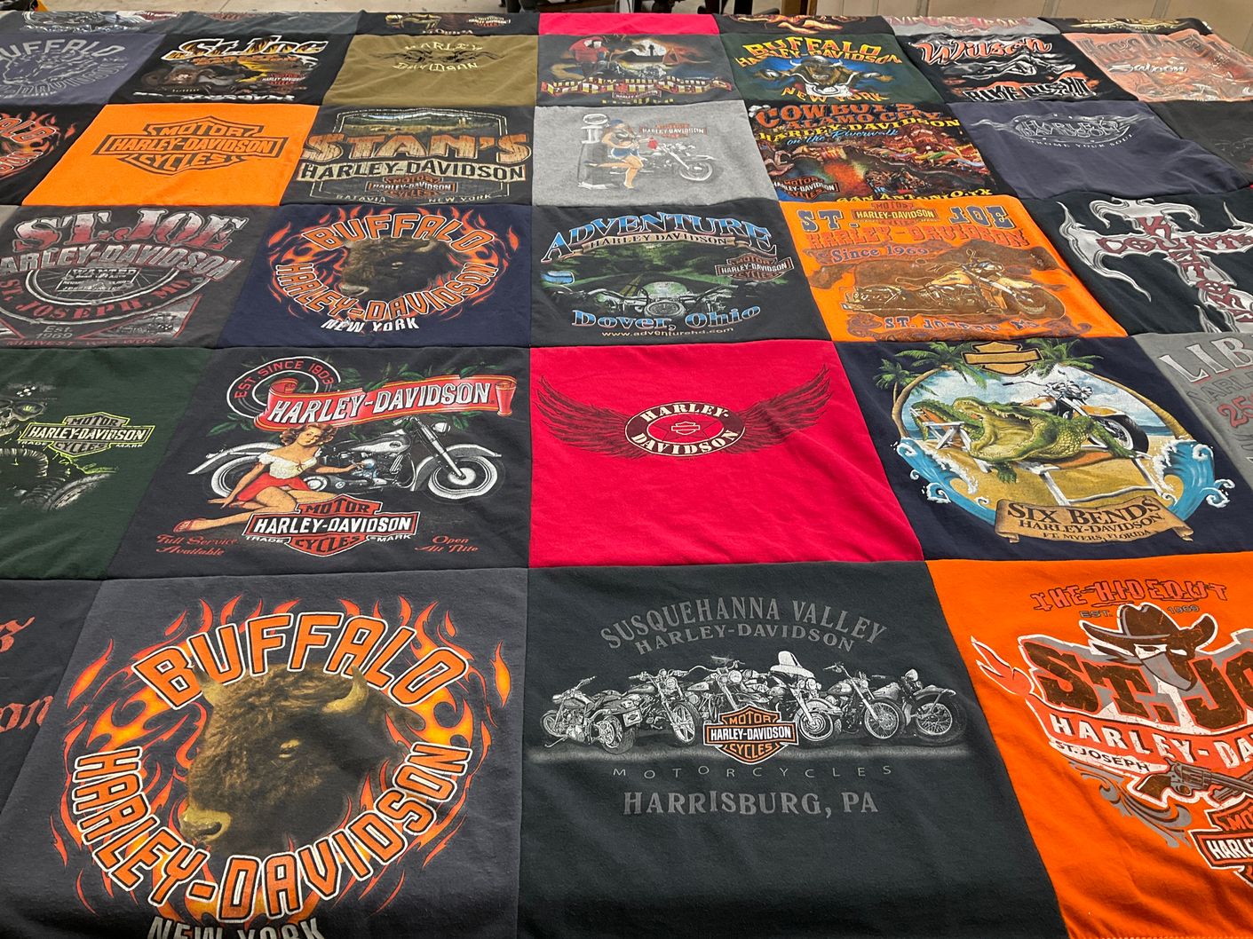 T-shirt quilt with motorcycles, biking themes by Patricia from NY