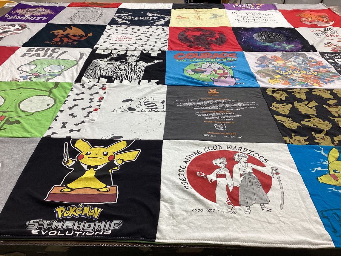 T-shirt quilt with anime, cartoons themes by Belaine from TX